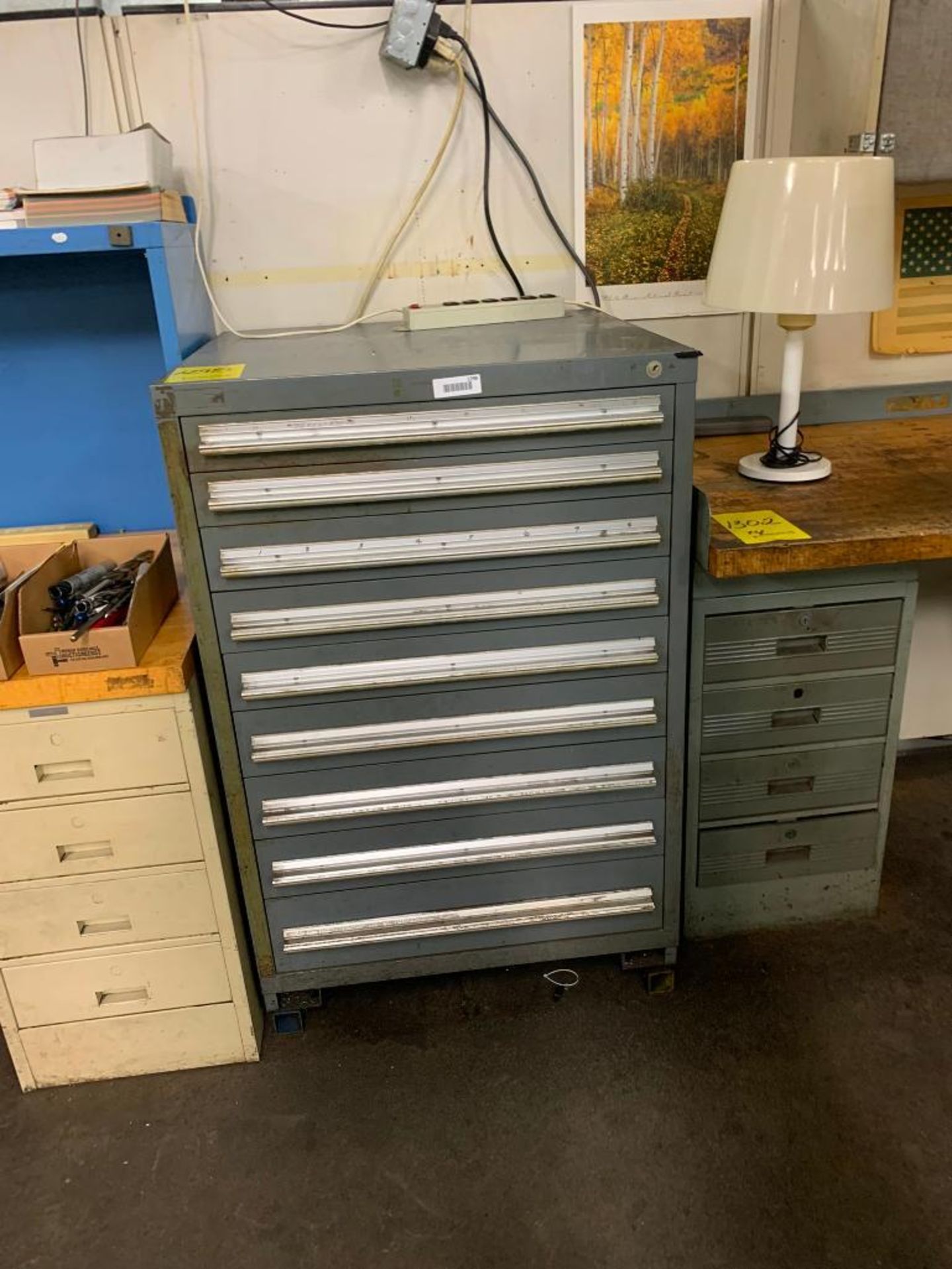 9-Drawer Cabinet W/ (3) Tapmatic Tap Heads, Drills, Inserts, Fittings, Tapping Collets, Soldering Pe
