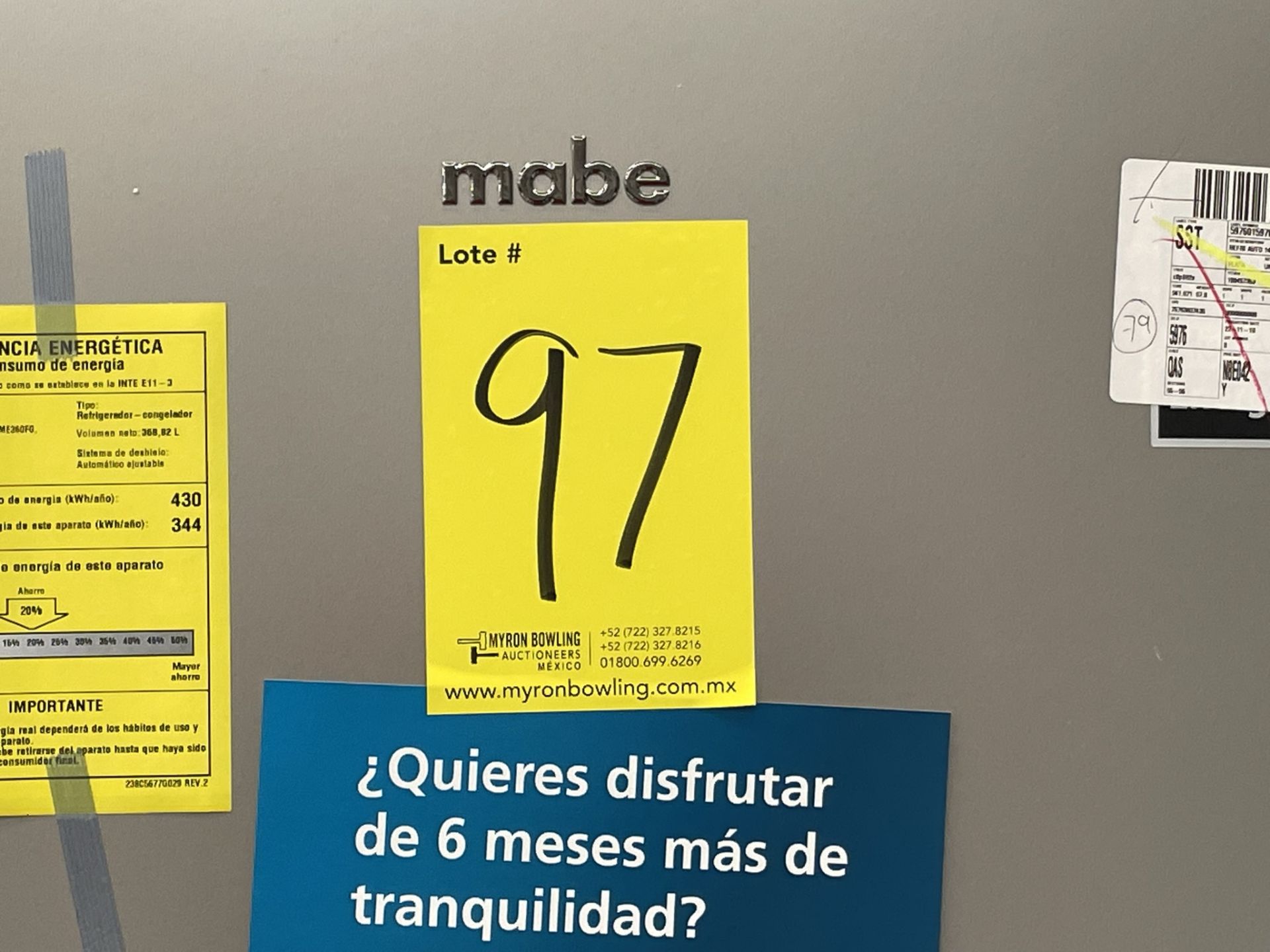 (EQUIPO NUEVO) 1 Refrigerador Con Dispensador De Agua Marca MABE, Modelo RME360FD, Serie 2209B81481 - Image 9 of 9