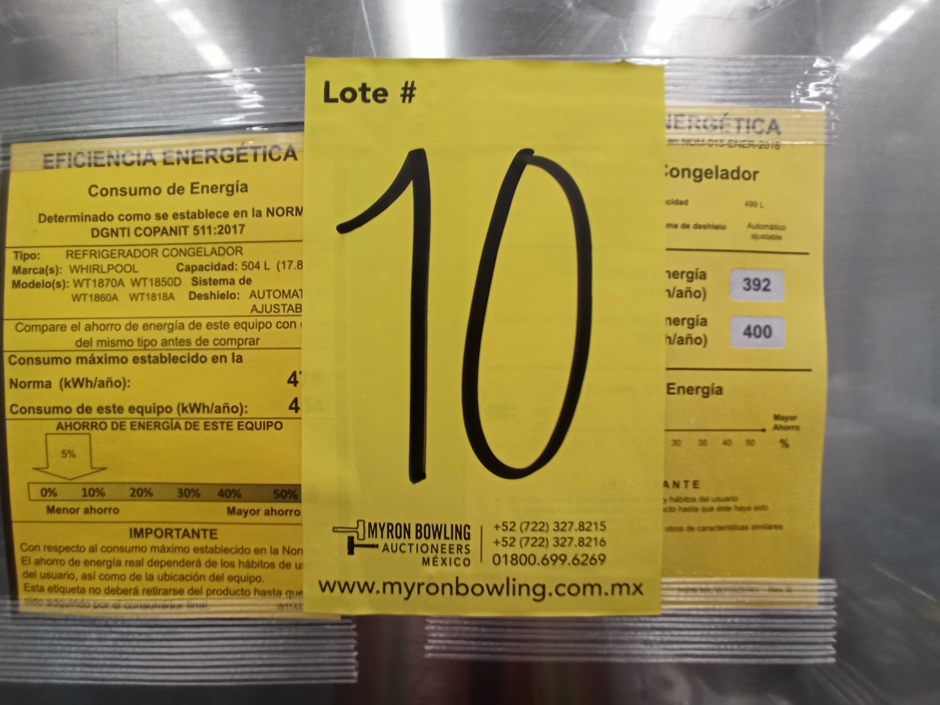 Lote de 2 refrigeradores contiene: 1 Refrigerador Marca WHIRLPOOL, Modelo WT1818A, Serie 878989, Co - Image 7 of 16