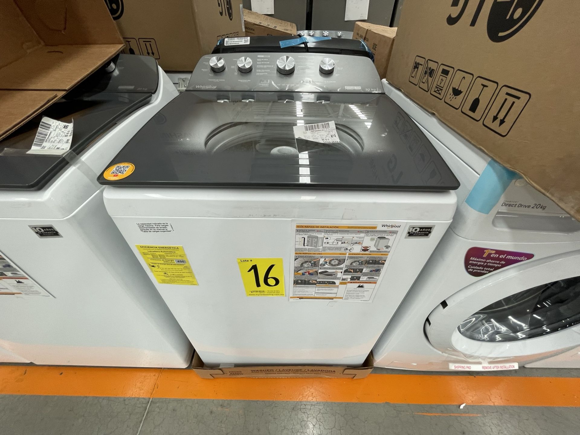 (EQUIPO NUEVO) 1 Lavadora de 20 KG, Marca WHIRPOOL, Modelo 8MWTW2024JWM0, Serie HLB2798980, Color B