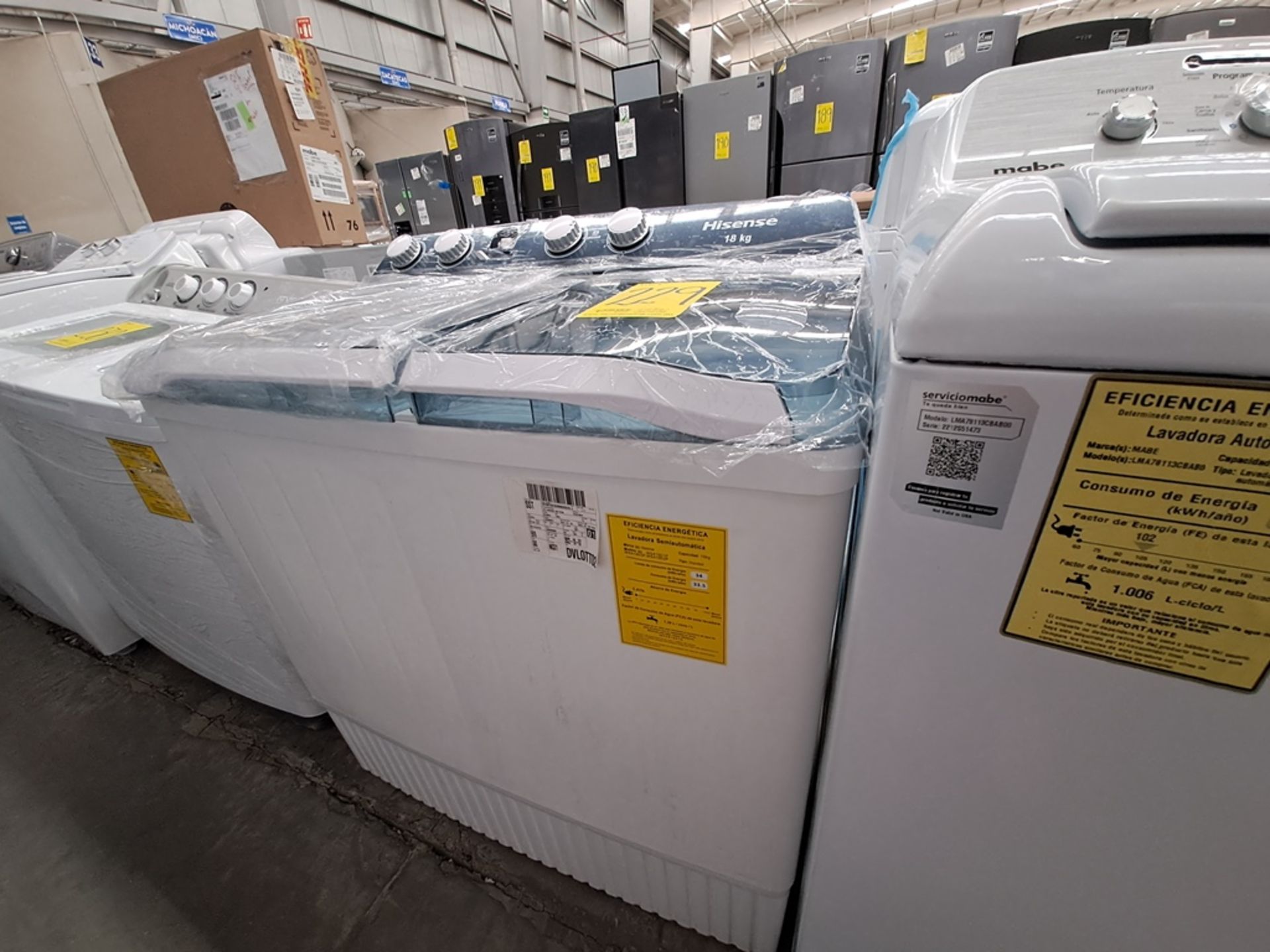 Lote de 2 lavadoras contiene: 1 Lavadora de 18 KG Marca MABE, Modelo LMA78113CDAB00, Serie 2212S514 - Image 8 of 10