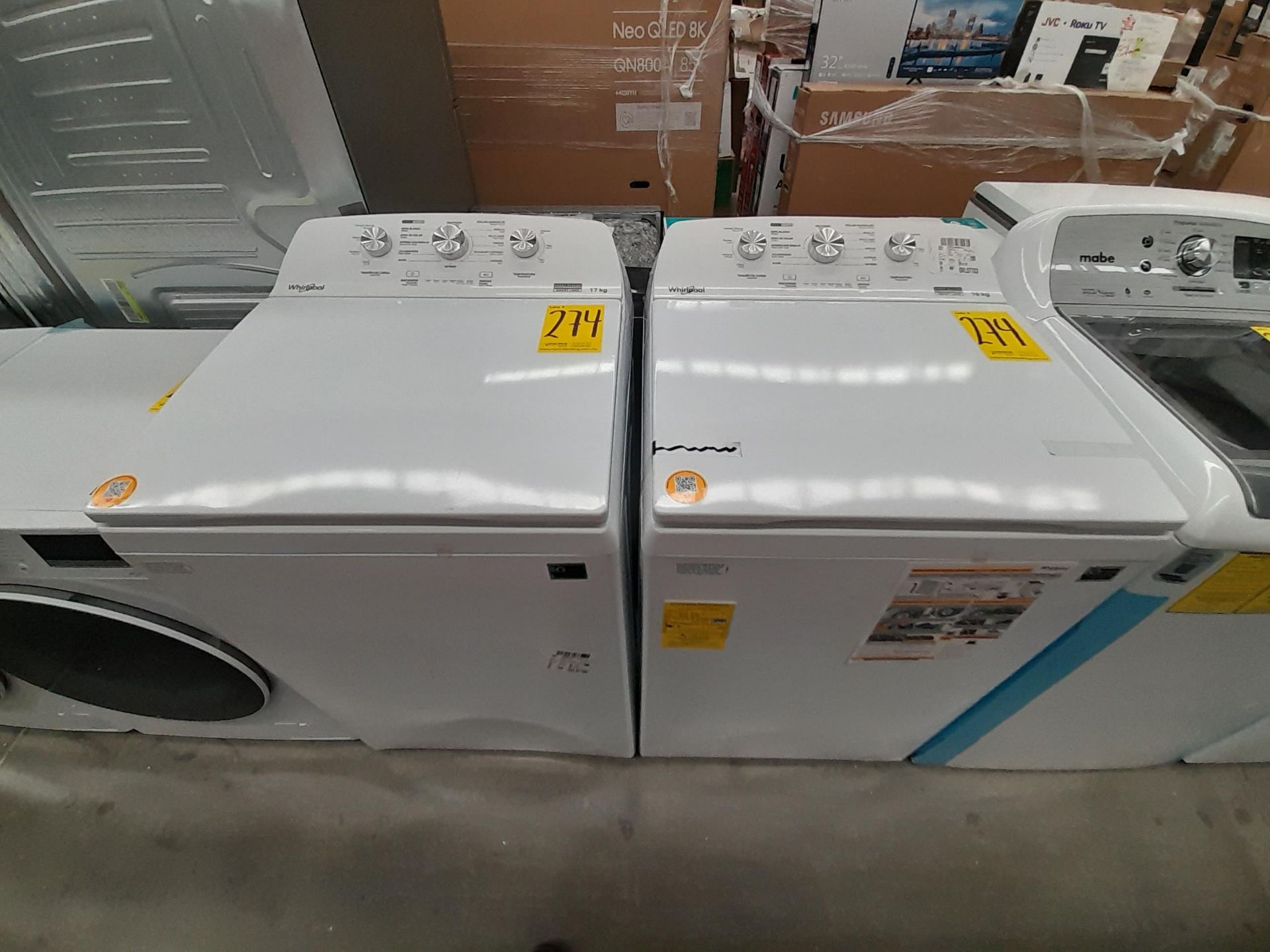 Lote de 2 lavadoras Contiene: 1 lavadora de 17 KG, marca WHIRLPOOL, modelo 8MWTW1713MJQ1, serie HLC