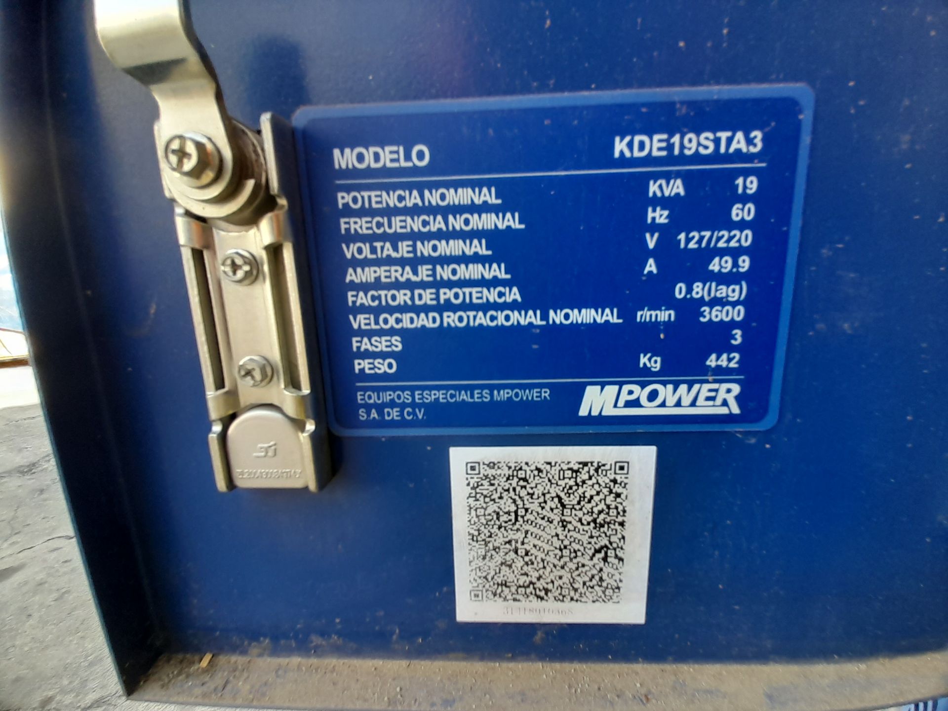 Lote de 1 Generador de energía a Diesel 127/220 V, 49.9 A Marca MPOWER, Modelo KDE19STA3, Color - Image 6 of 14