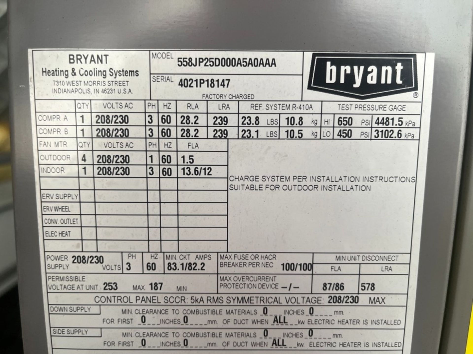 (NEW) Bryant Unit Package Air Model 558JP25D000A5A0AAAAA, Serial No. 4021P18147; Includes ductwork - Image 21 of 26