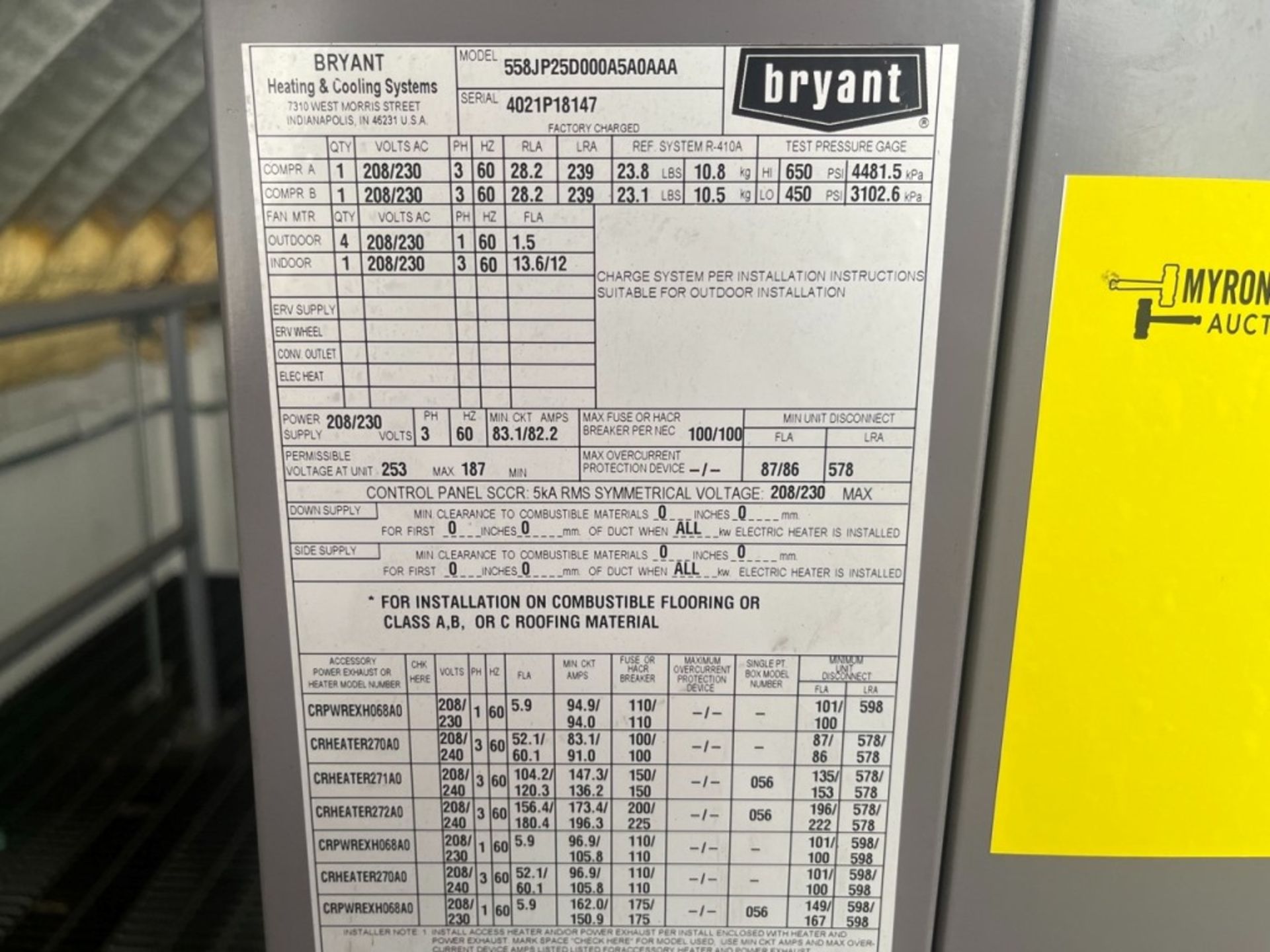 (NEW) Bryant Unit Package Air Model 558JP25D000A5A0AAAAA, Serial No. 4021P18147; Includes ductwork - Image 23 of 26