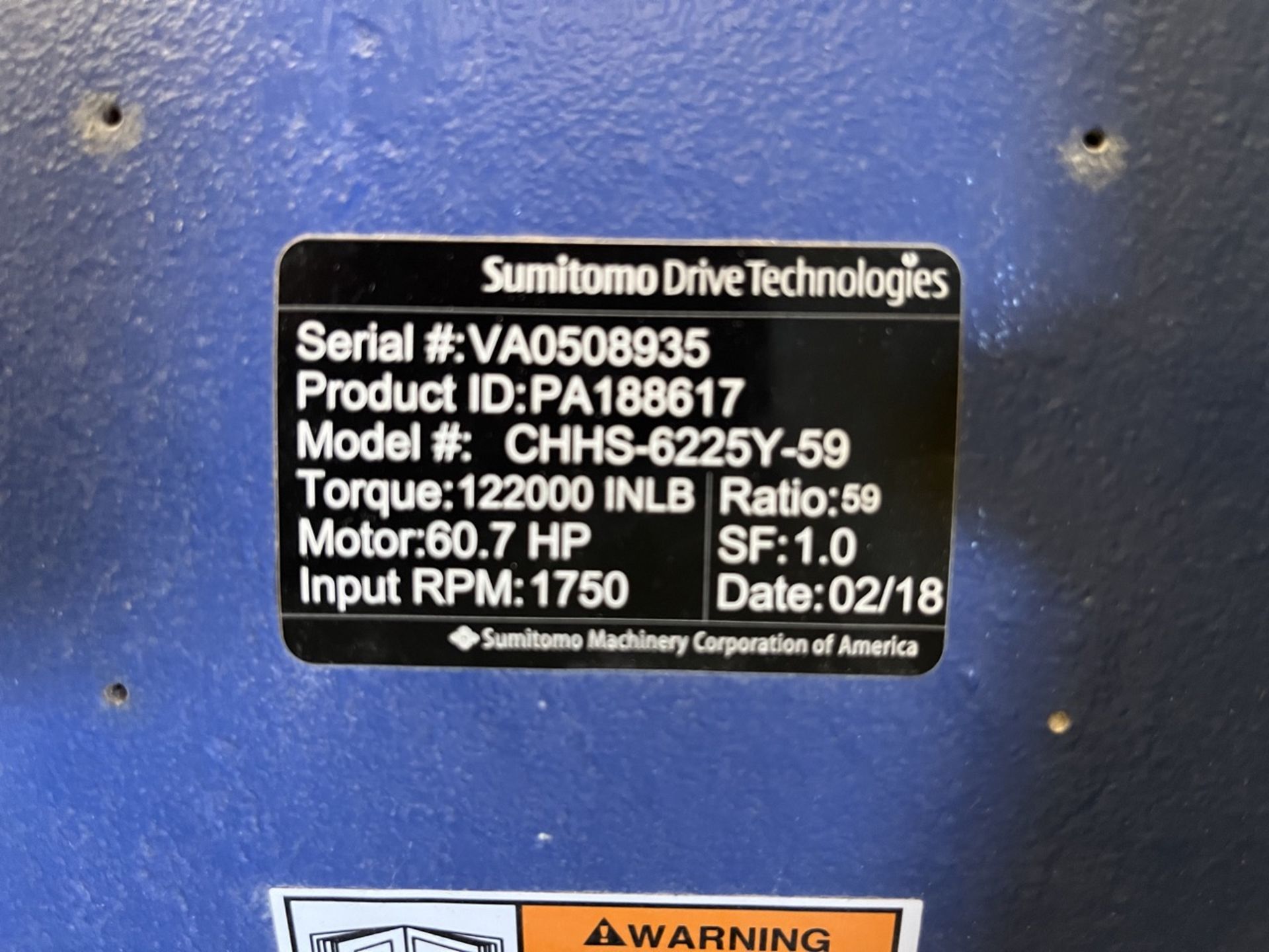 New SUMITOMO reducer for motor,year 2018, Model CHHS-6225Y-59, Series VA0508935; with torque of 122 - Image 8 of 9