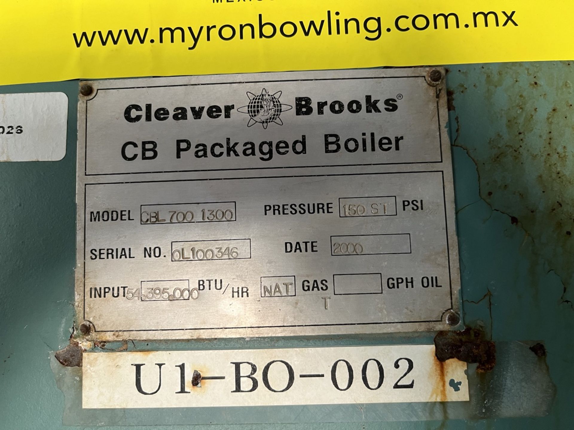 CLAVER BROOKS Steam Boiler, Model CBL 700 1300, Series OL100346, Year 2000; Rated capacity 800 to 1 - Image 38 of 43