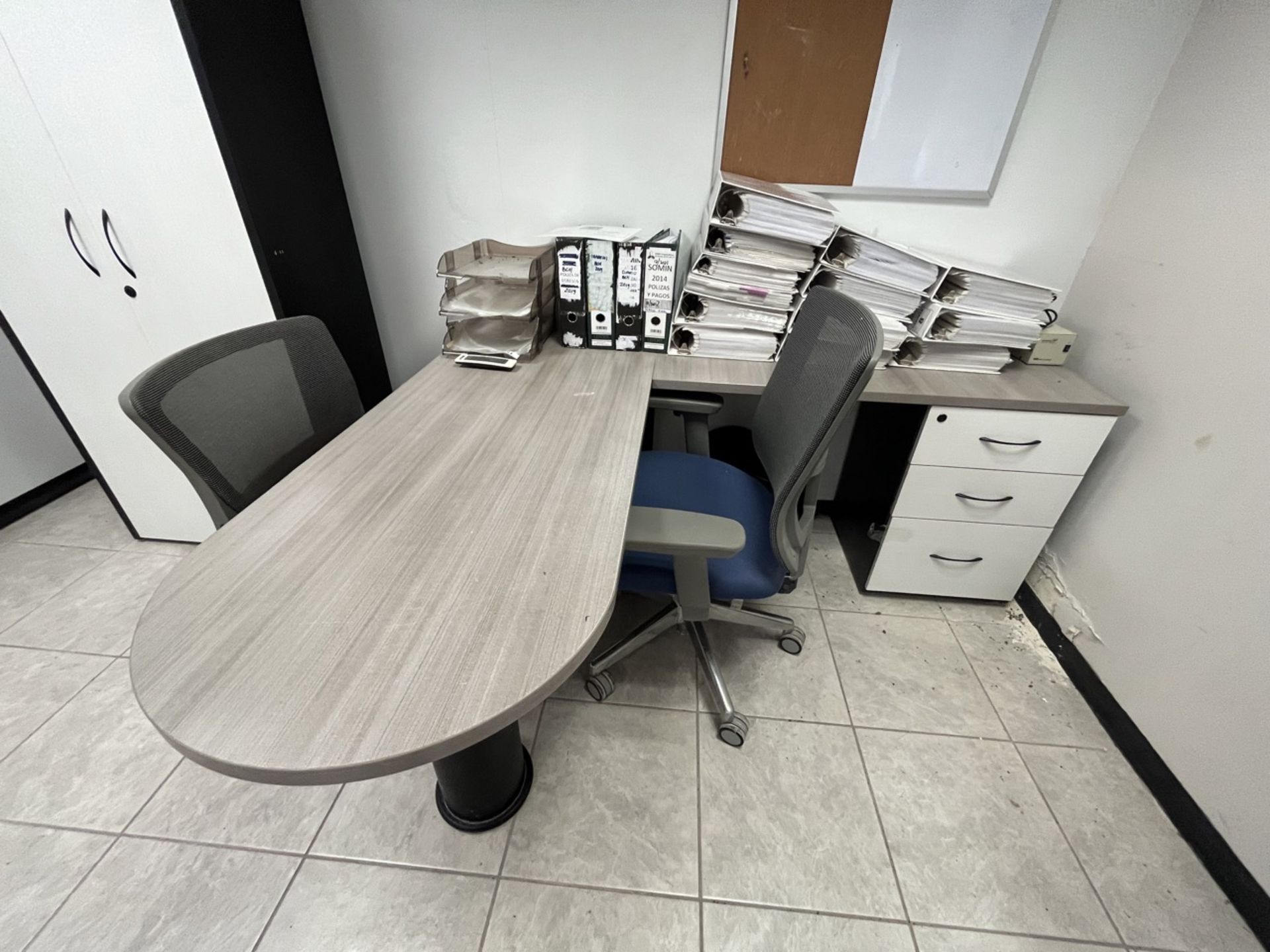 Executive office includes: 2 Wooden desks in melamine refinements, square type of approximate mea - Image 10 of 18