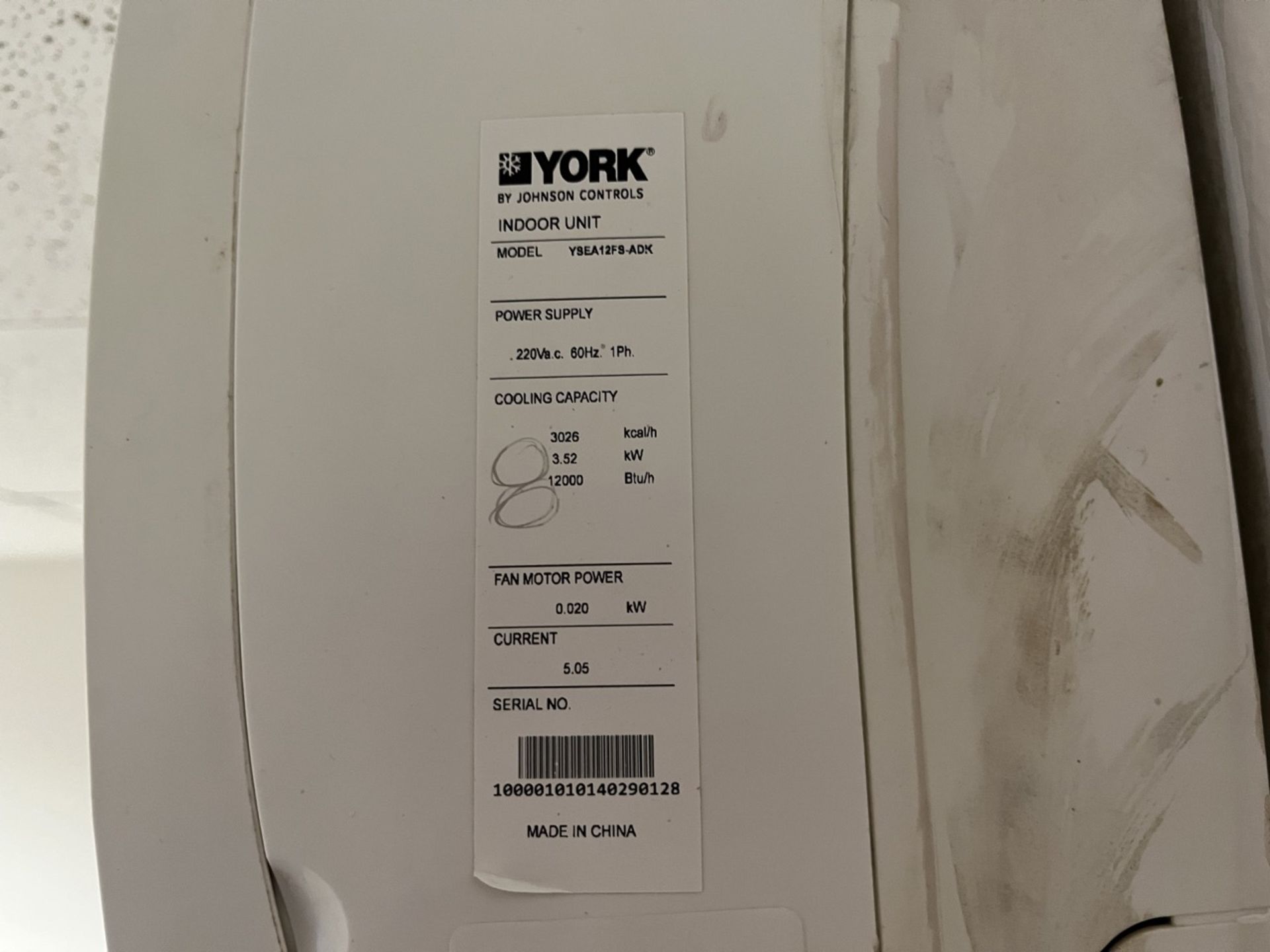 York minisplit air conditioner with control, Model YSEA12FS-ADK, Series 100001010140290128, 220 Vol - Image 6 of 11