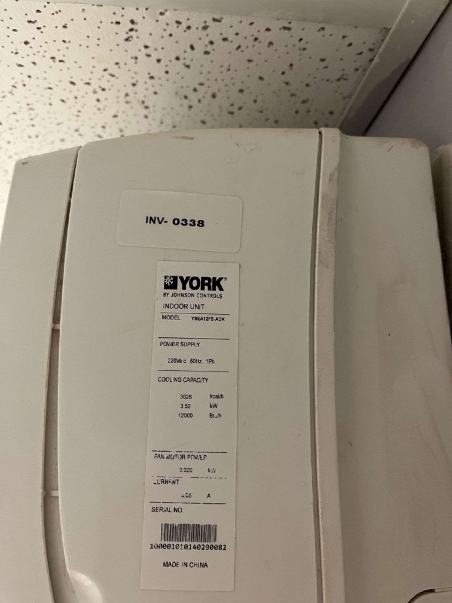 York Minisplit air conditioner with control, Model YSEA12FS-ADK, Series 100000101010140290082, 220 - Bild 3 aus 8