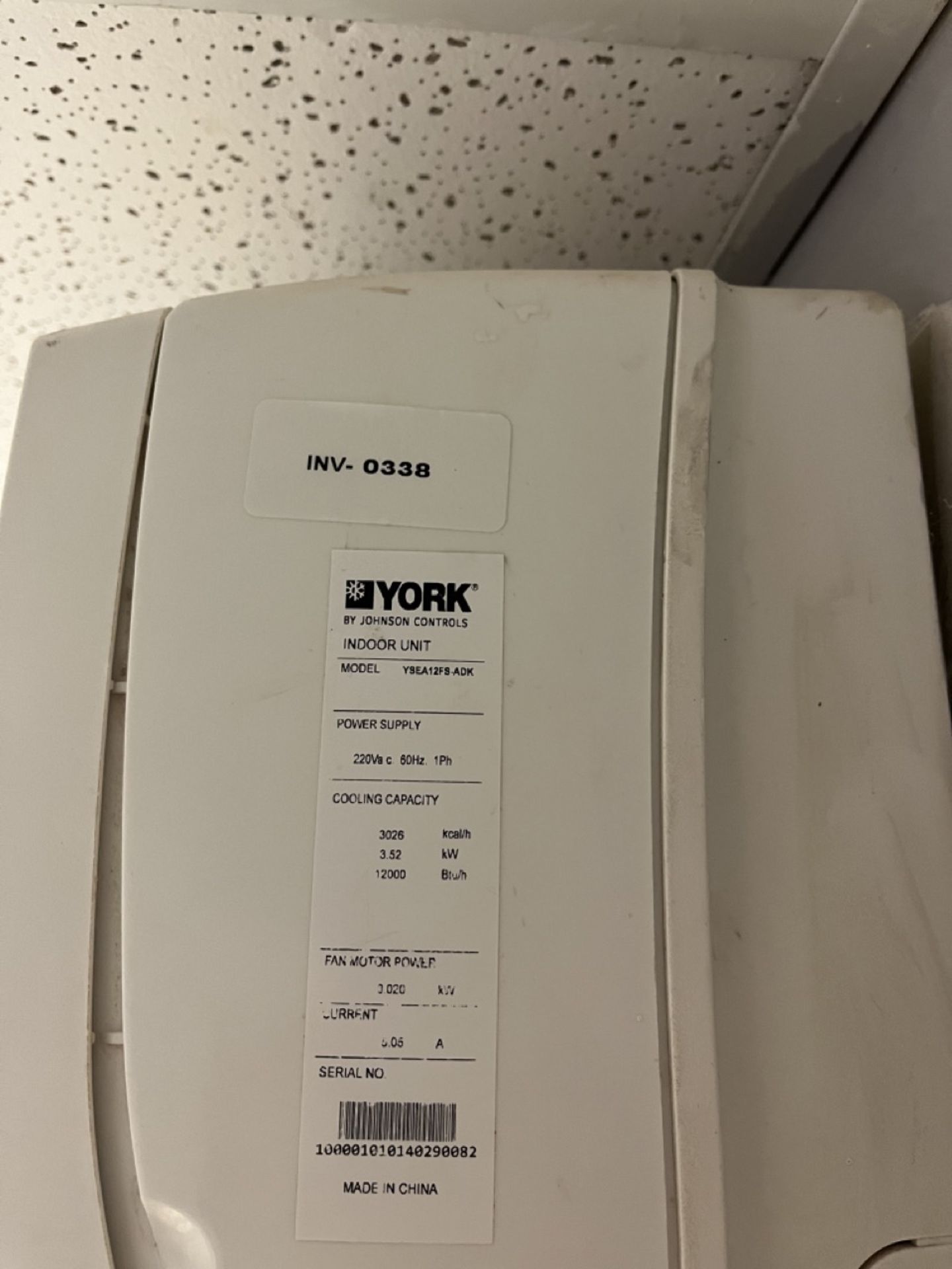 York Minisplit air conditioner with control, Model YSEA12FS-ADK, Series 100000101010140290082, 220 - Image 3 of 8