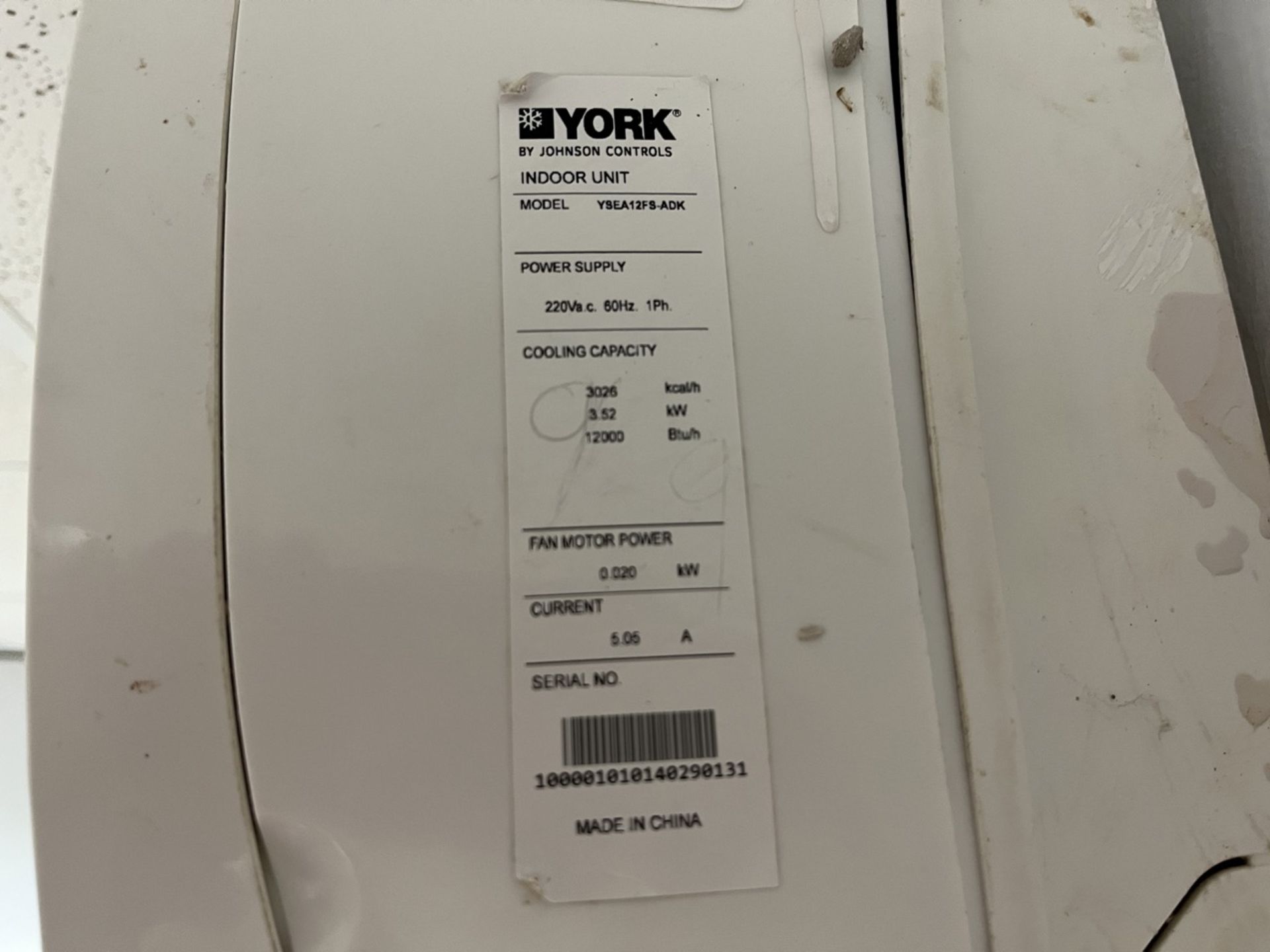 York minisplit air conditioner with control, Model YSEA12FS-ADK, Series 100001010140290131, 220 Vol - Image 9 of 14