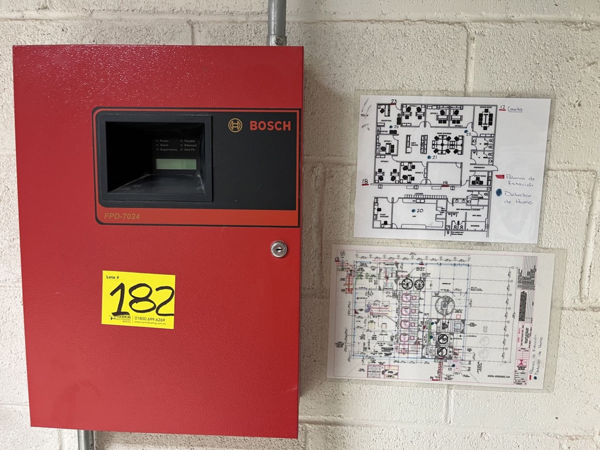 Bosh Fire alarm system of approximately 10 station levers, includes conduit piping system and smoke