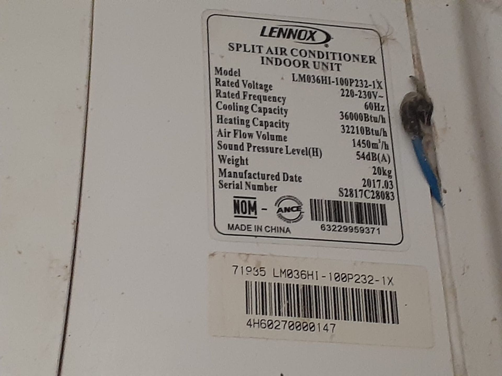 Lennox Minisplit air conditioner, Model LM036HI-100P232-1X, Series S2817C28083, 230 Volts, 60 Hz; I - Bild 4 aus 13