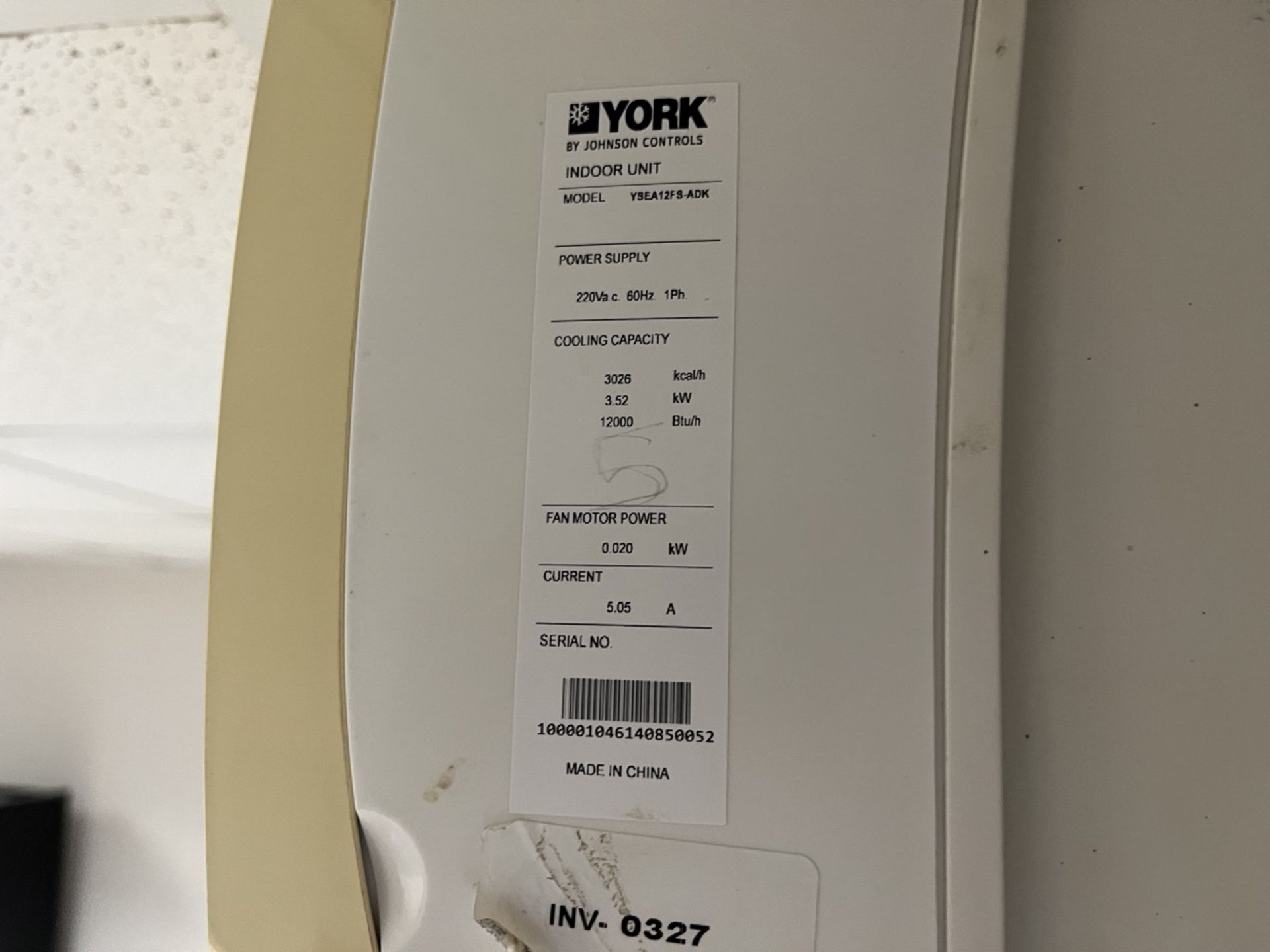 York minisplit air conditioner with control, Model YSEA12FS-ADK, Series 100001046140850052, 220 Vo - Image 7 of 12