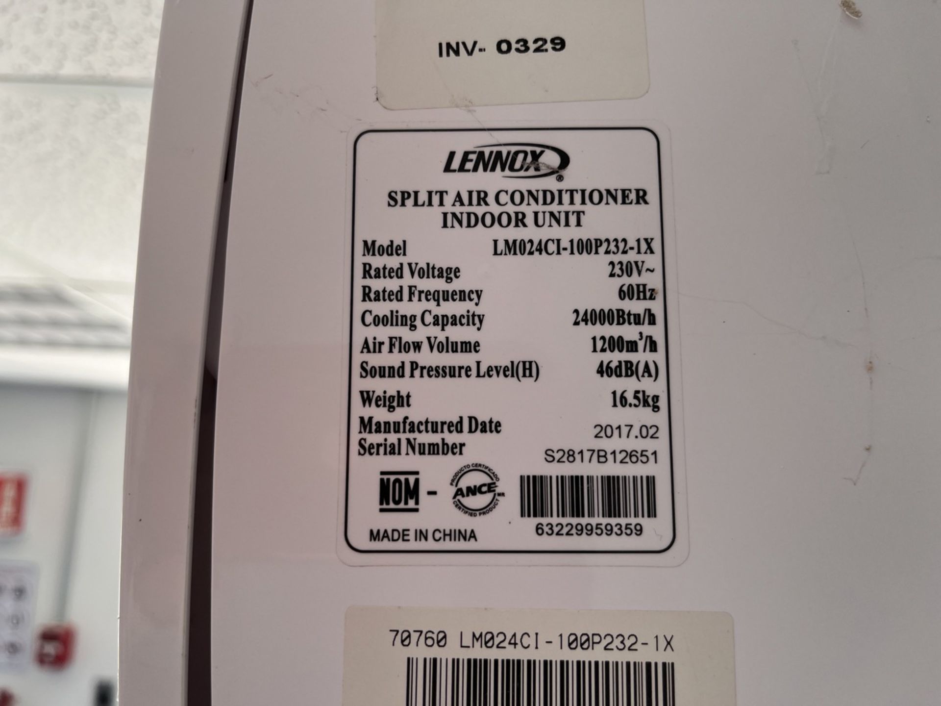 Lennox Minisplit air conditioner, Model LM024CI-100P232-1X, Series S2817B12651, 230 Volts, 60 Hz; - Image 6 of 12