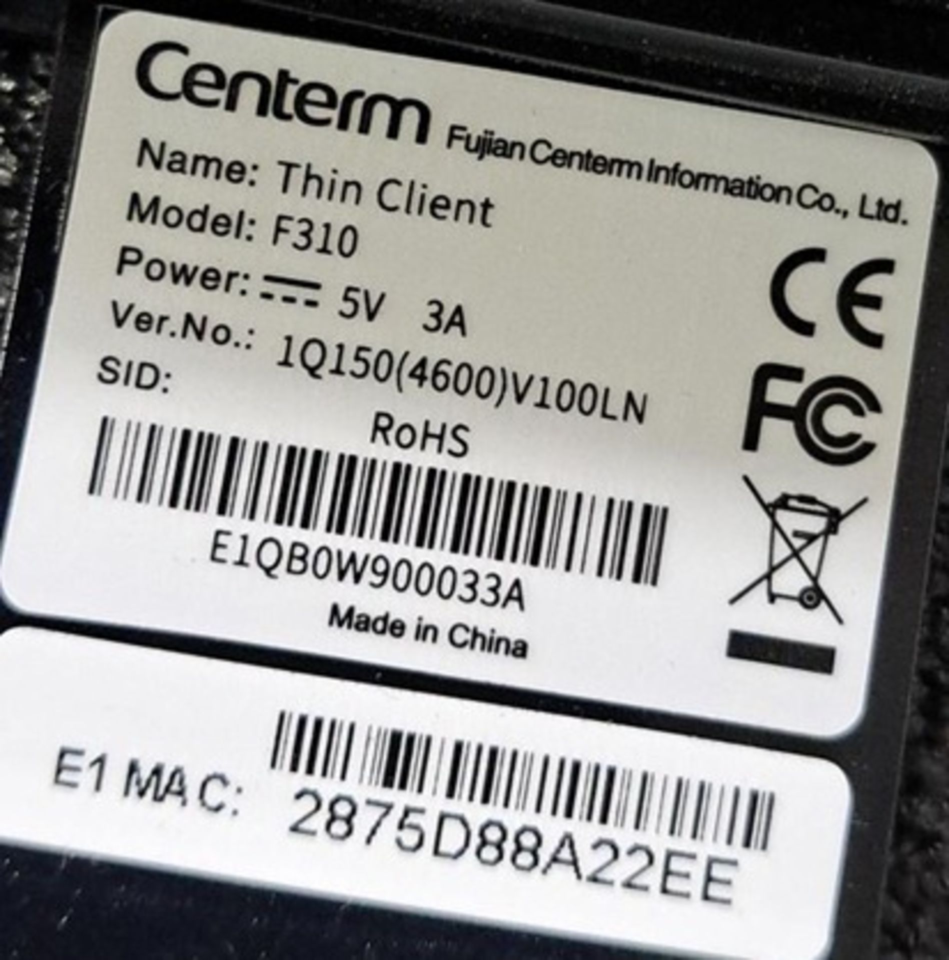 (New equipment) Lot of 2 Thin client containing: 1 Centerm Thin client, F310 Model, SN; Includes 22 - Image 2 of 3