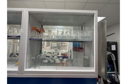 1 Central laboratory cabinet with stainless steel cover and sink, measures approximately 2.45 x 1.4 - Image 9 of 11