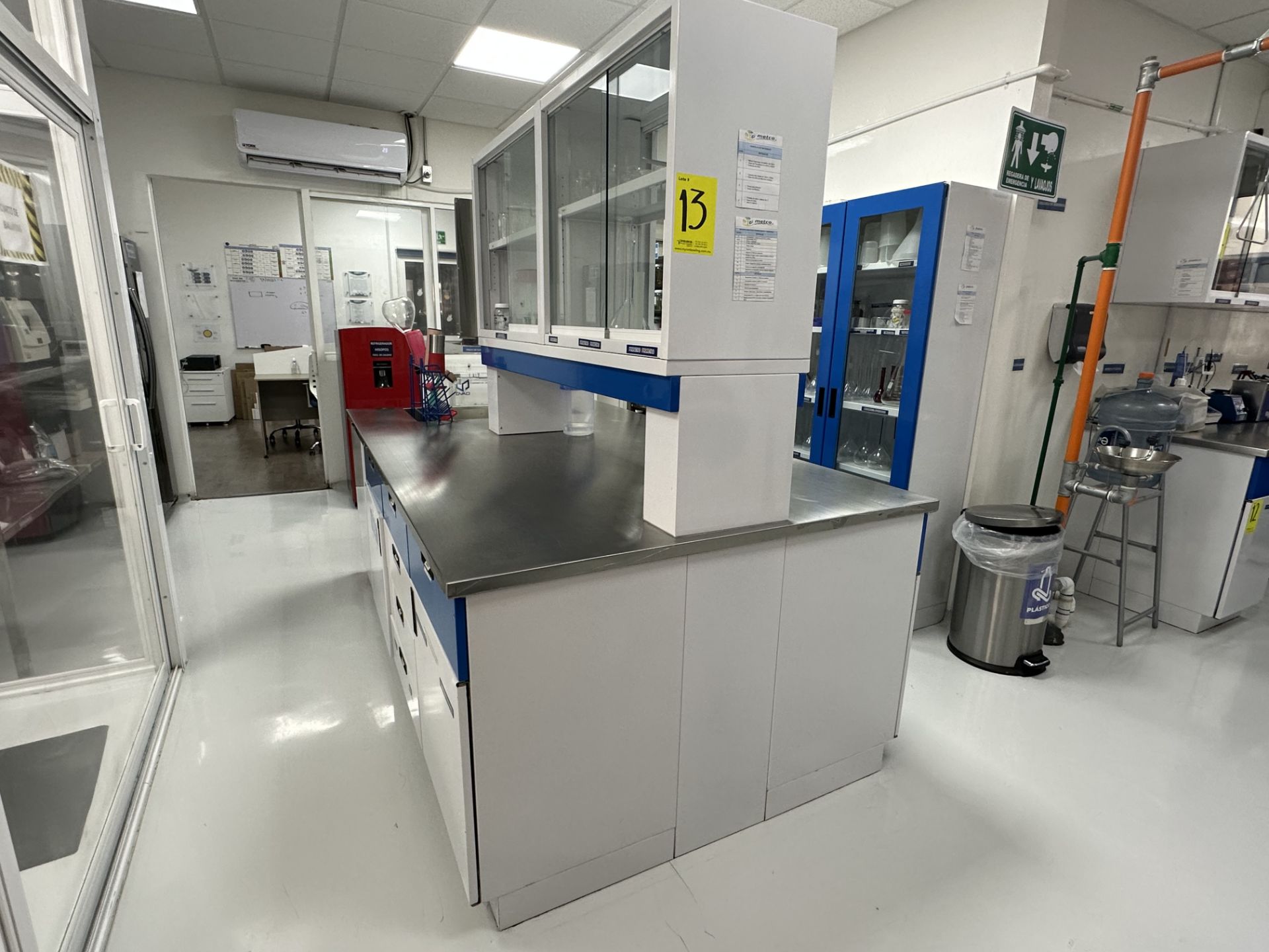 1 Central laboratory cabinet with stainless steel cover and sink, measures approximately 2.45 x 1.4 - Image 6 of 11