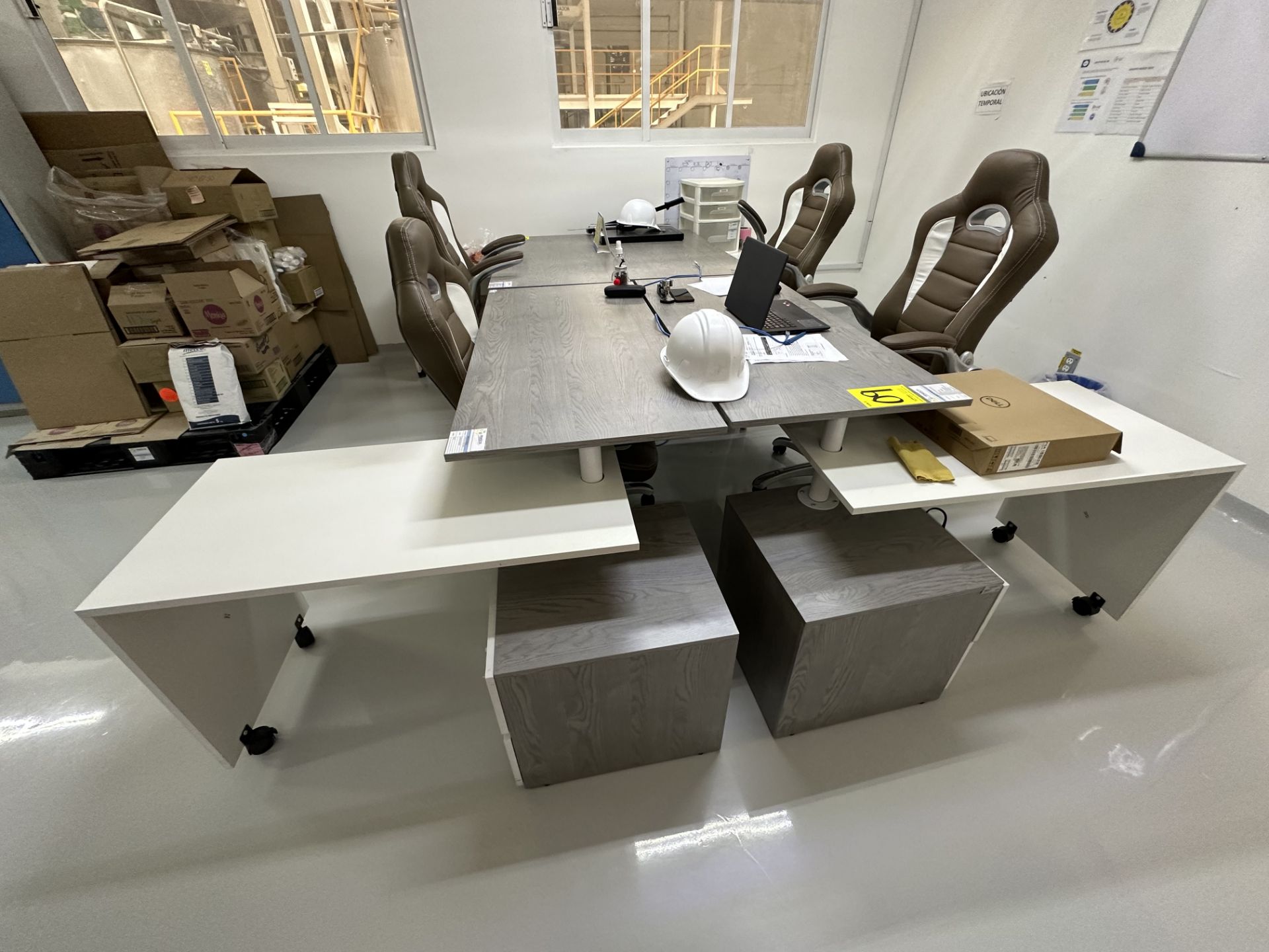 Lot of office furniture includes: 4 wooden workstations with file cabinet with 2 drawers measuring - Image 5 of 14