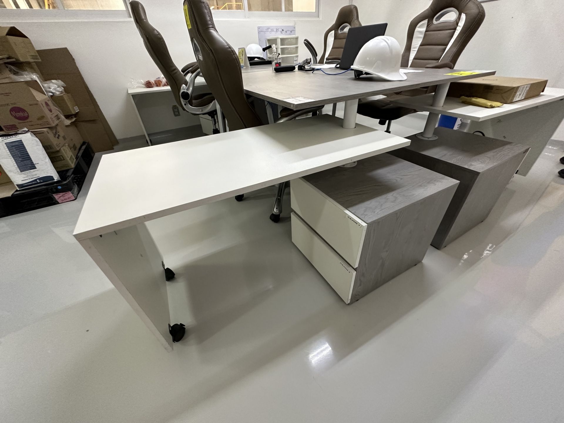 Lot of office furniture includes: 4 wooden workstations with file cabinet with 2 drawers measuring - Image 11 of 14