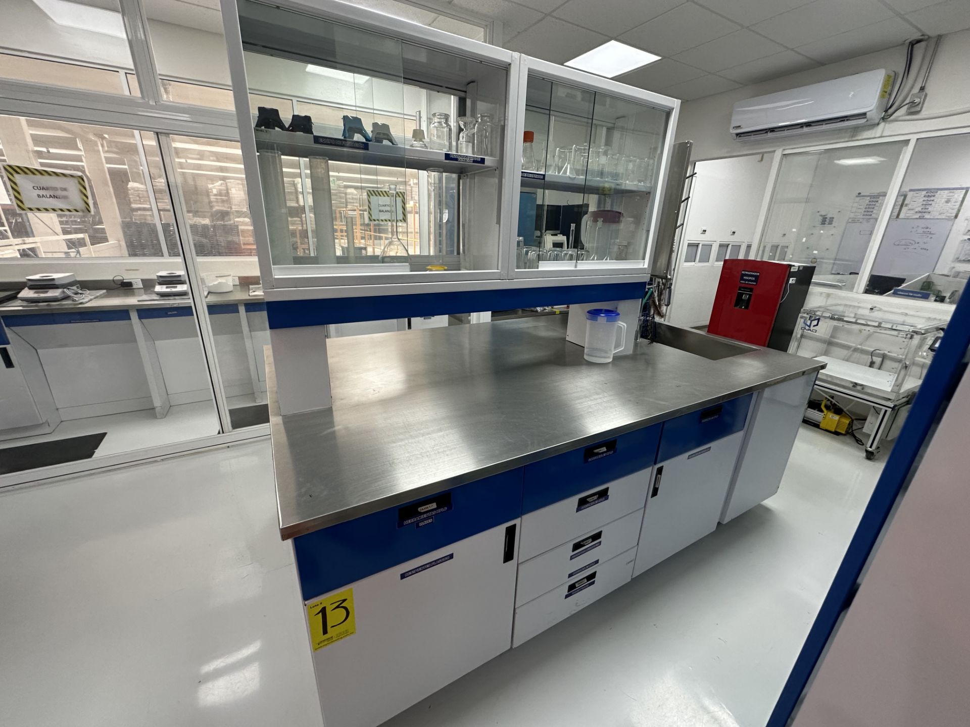 1 Central laboratory cabinet with stainless steel cover and sink, measures approximately 2.45 x 1.4 - Image 2 of 11