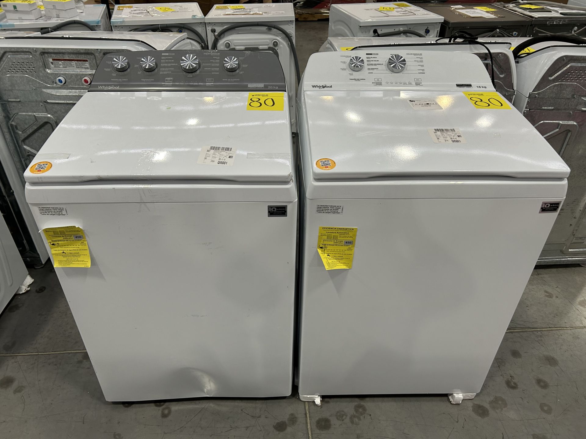 Lote de 2 Lavadoras contiene: 1 Lavadora de 20 KG, Marca WHIRPOOL, Modelo 8MWTW2024MJM0, Serie 7807