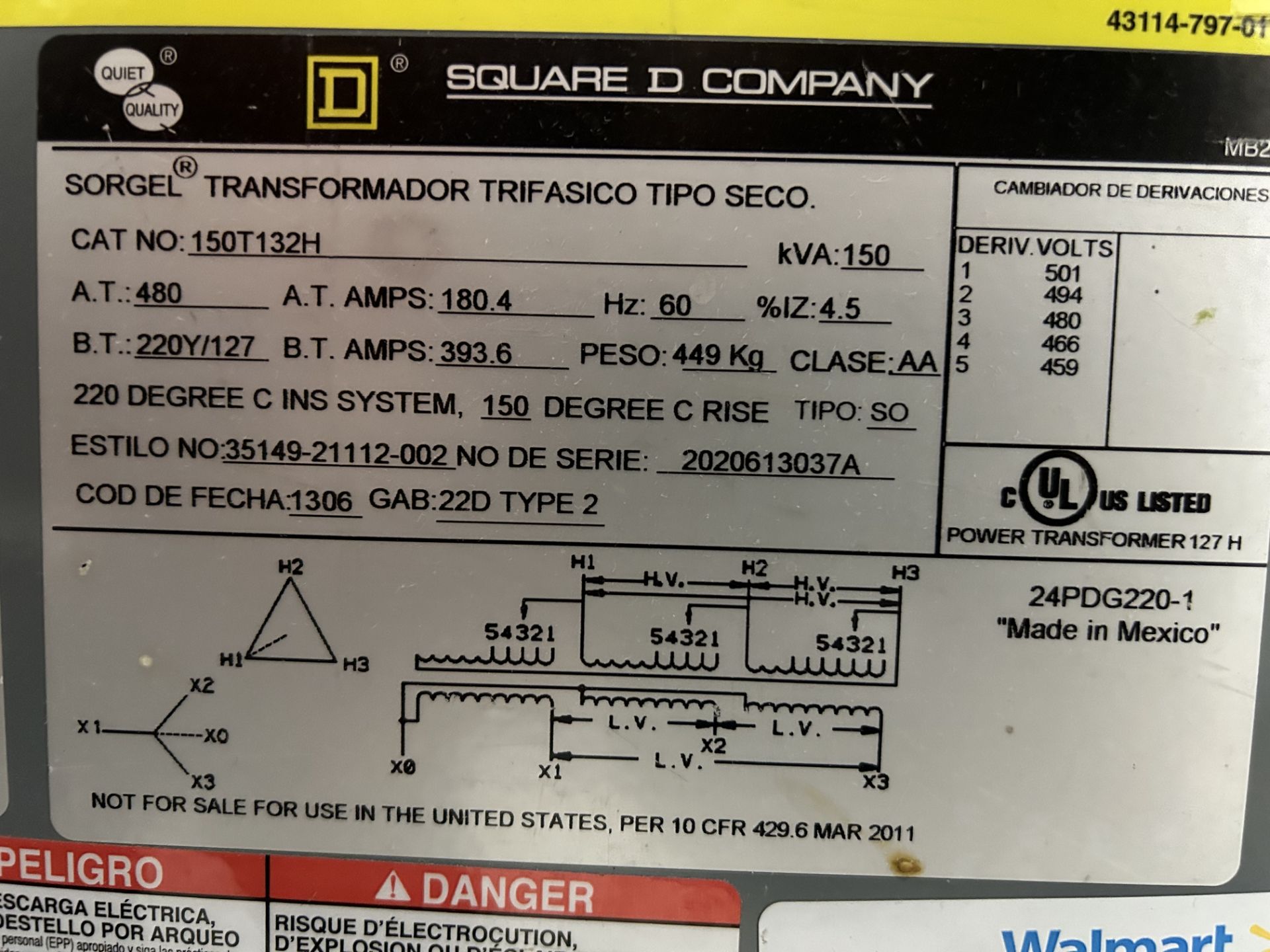 (Pago y remoción urgente) Transformador trifásico tipo seco Marca Square D, de 150 kVA, H.V 480, L. - Image 6 of 7