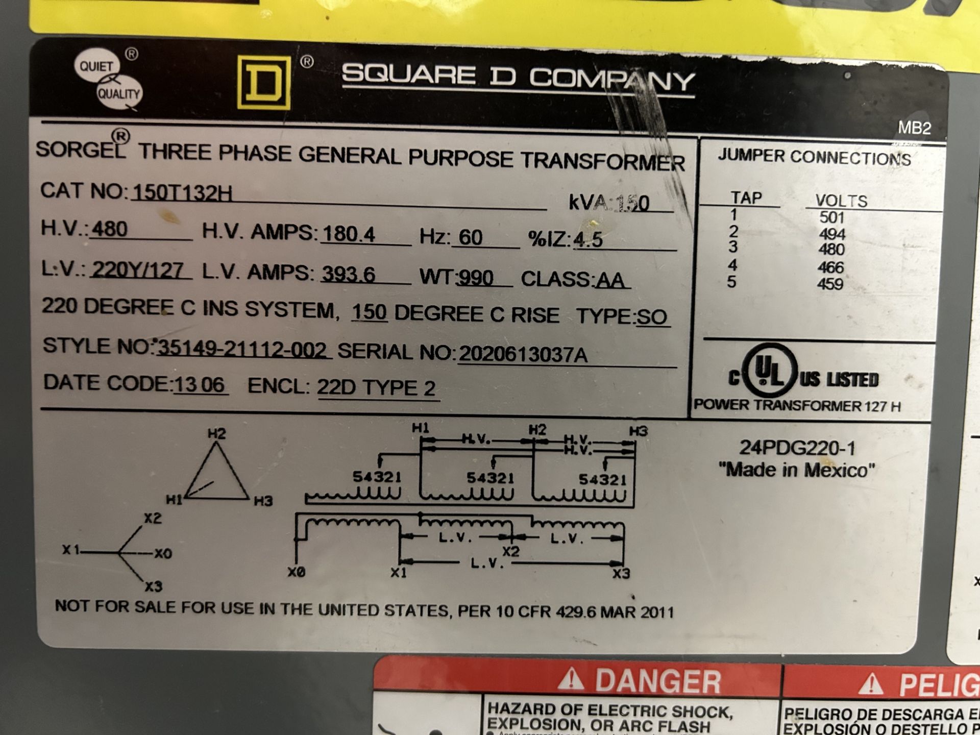 (Pago y remoción urgente) Transformador trifásico tipo seco Marca Square D, de 150 kVA, H.V 480, L. - Image 5 of 7