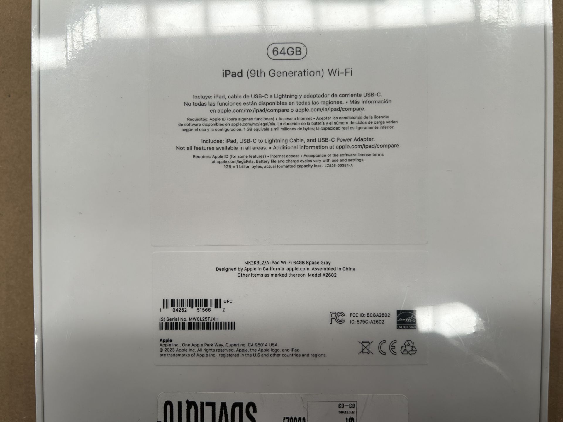 (Nuevo) Lote de 1 iPad 9a generación de 64 GB, Serie 25TJXH, Color GRIS (Sellada, Favor de Inspecci - Image 3 of 4