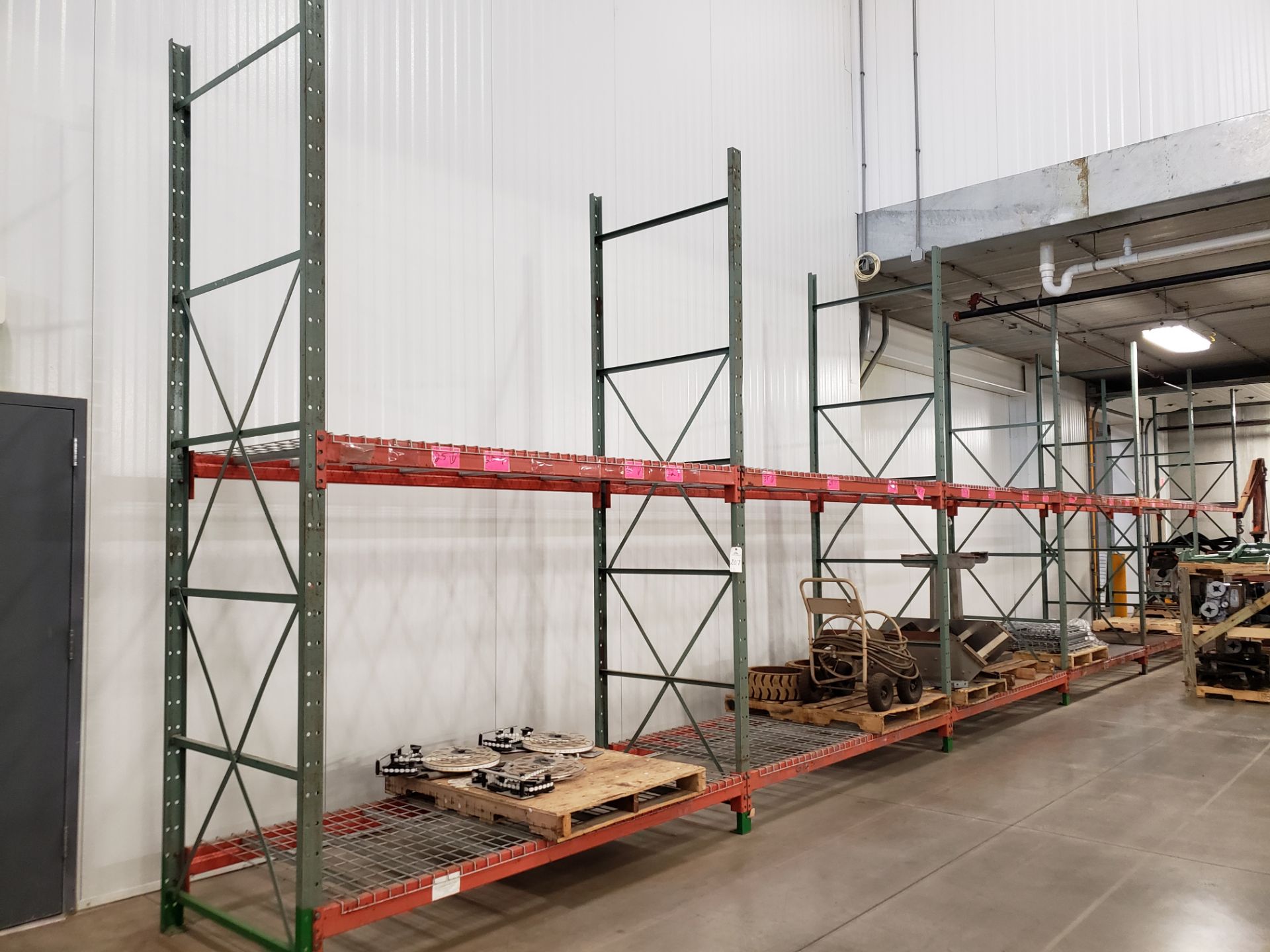 Lot of Pallet Racking, (7) Uprights, (24) Beams, (24) Wire Decking | Rig Fee $500