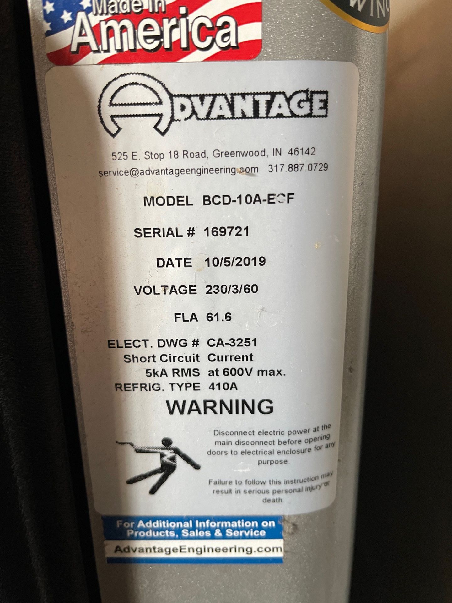 2019 Advantage Maximum Glycol Chiller, Model BCD-10A-ECF, S/N: 169721 | Rig Fee $250 - Image 2 of 3