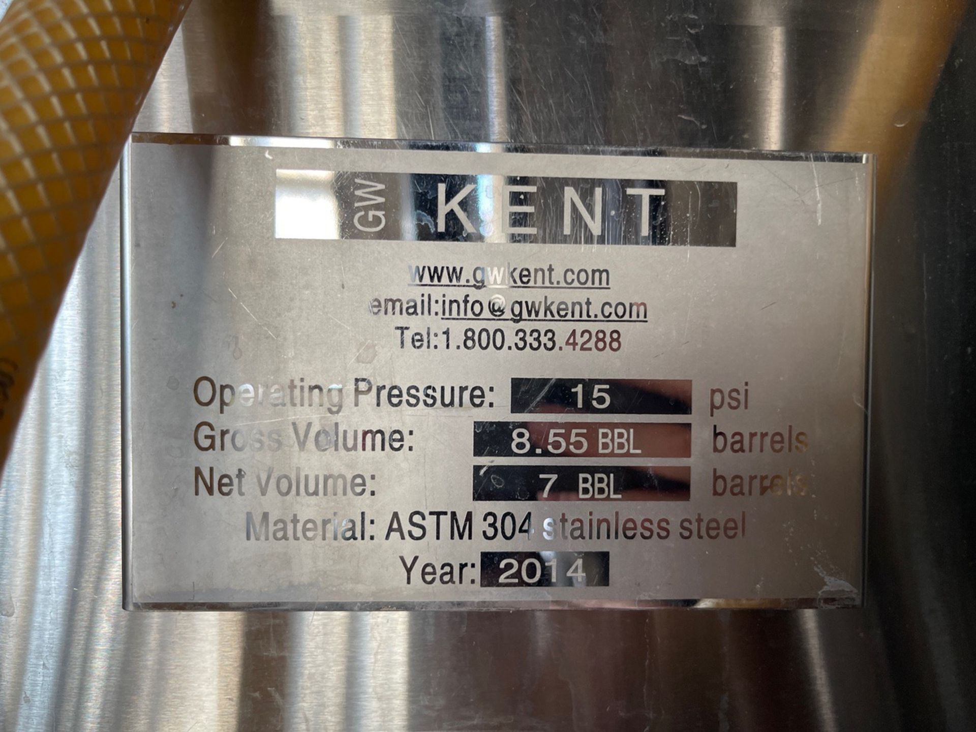 2014 G.W. Kent 7 BBL Stainless Steel Fermentation Tank (Approx: 4' x 8') | Rig Fee $450 - Image 5 of 5