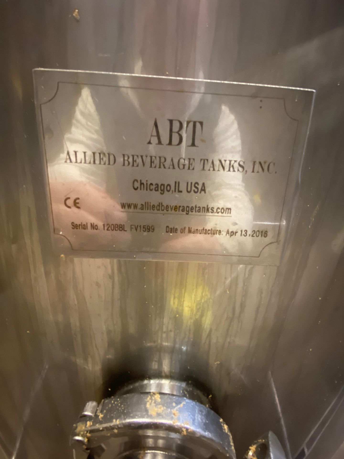 2016 Allied Beverage Tank (ABT) 120BBL Fermenter s/n FV1599, Approx Dims: 7ft-6in OD | Rig Fee $3150 - Bild 3 aus 7