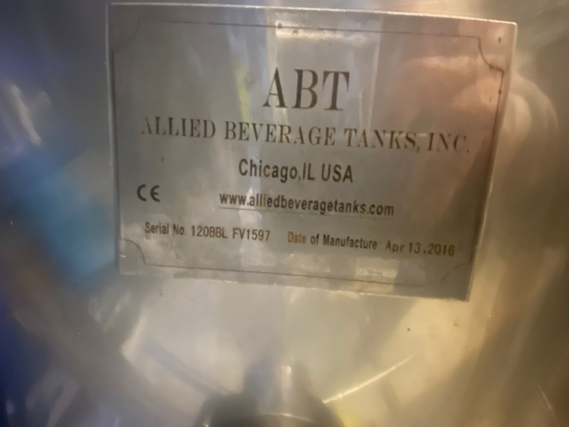 2016 Allied Beverage Tank (ABT) 120BBL Fermenter s/n FV1597, Approx Dims: 7ft-6in OD | Rig Fee $3150 - Bild 3 aus 6
