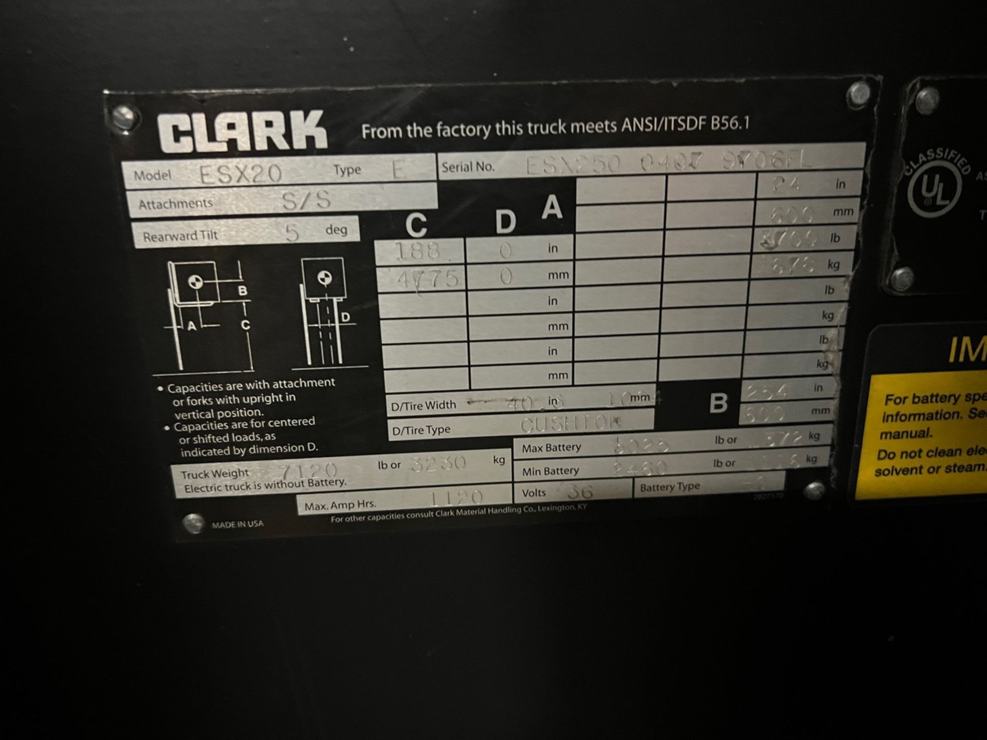 2015 Clark Model ESX20 Forklift, S/N: ESX25004079706FL | Rig Fee $150 - Image 2 of 2