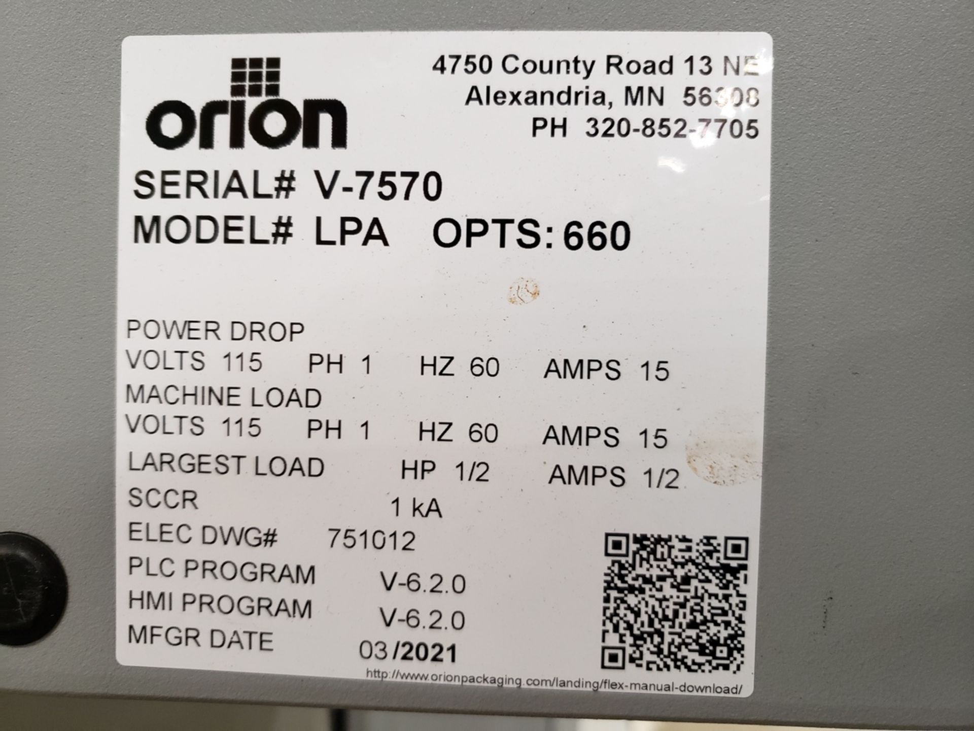 2021 Orion Stretch Wrapper, M# V-LPA, S/N V-7570 | Rig Fee $350 - Image 2 of 3