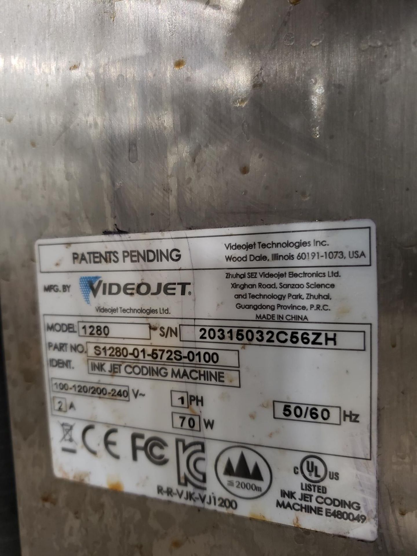 Videojet Coding Printer, M# 1280, S/N 20315032C56ZH | Rig Fee $125 - Image 2 of 3