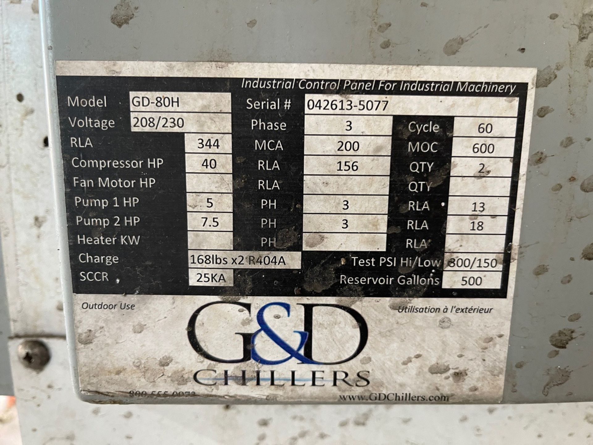 G&D Chillers GD-80H Glycol Chiller, Dual 40HP Compressors, 500 Gallon Reservoir Tank | Rig Fee $1050 - Image 5 of 5