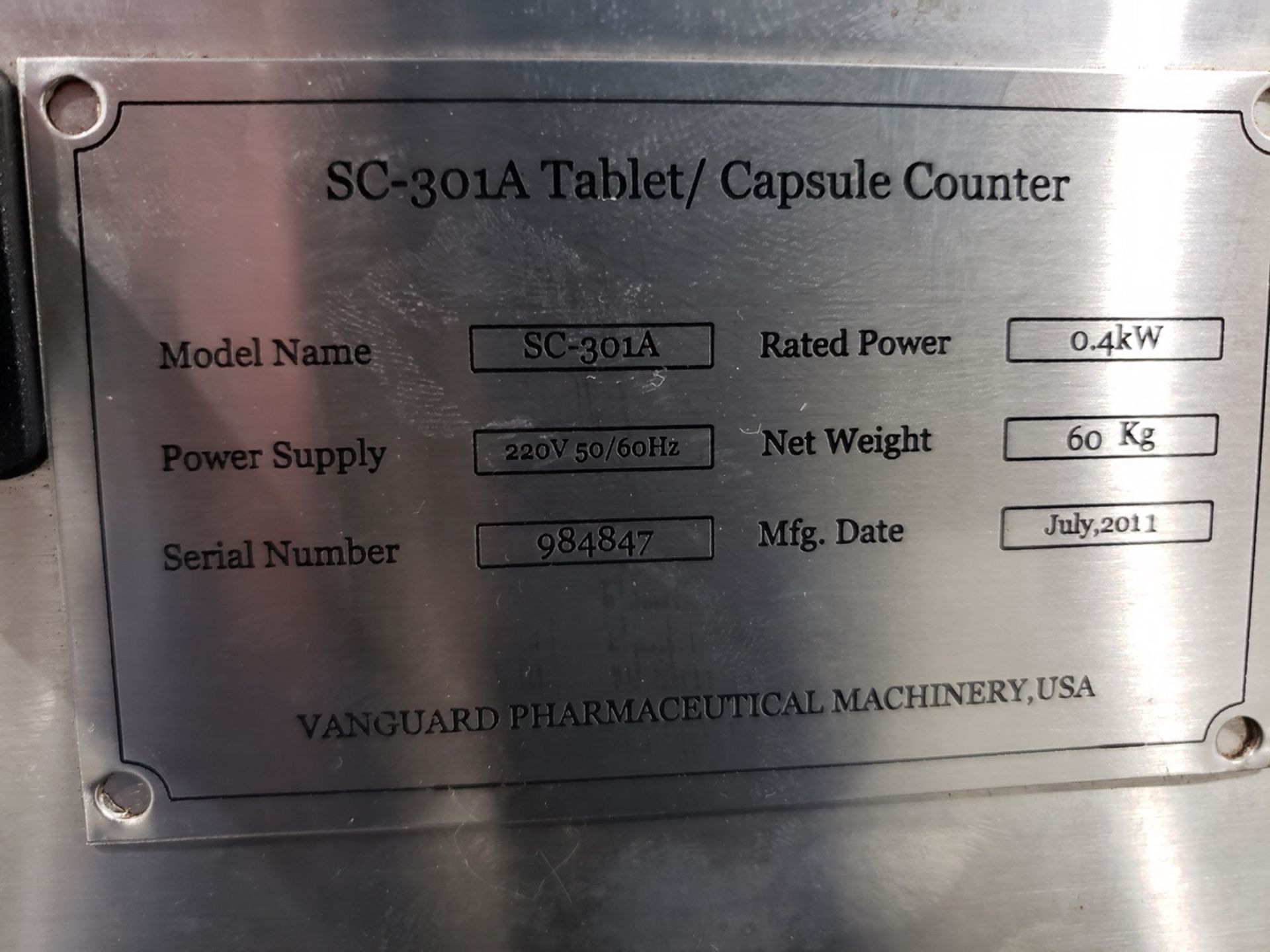 Vanguard Tablet/Capsule Counter, M# SC-301A, S/N 984847 | Rig Fee $100 - Image 2 of 3