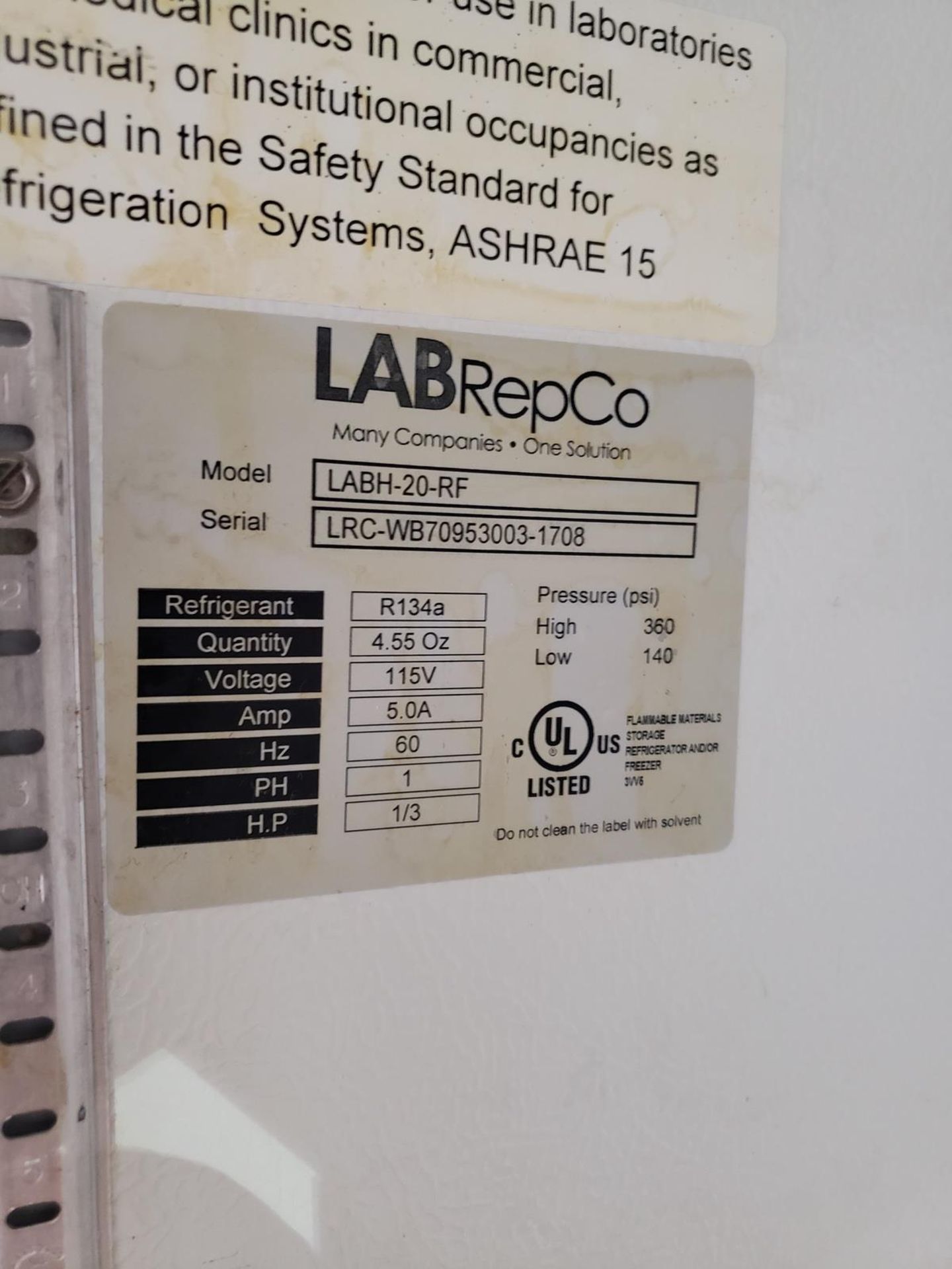 LABRepCo Laboratory Refrigerator, M# LABH-20-RF, S/N LRC-WB70953003-1708 | Rig Fee $75 - Image 2 of 3