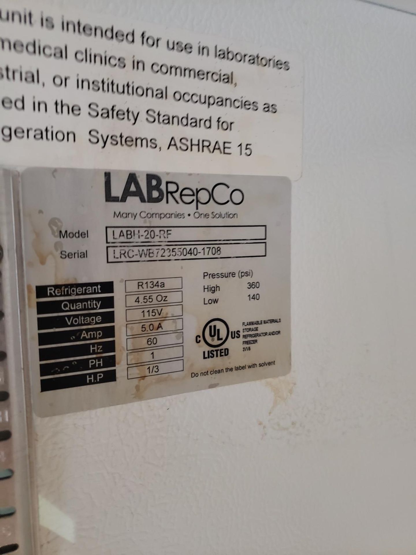 LABRepCo Laboratory Refrigerator, M# LABH-20-RF, S/N LRC-WB72355040-1708 | Rig Fee $75 - Image 2 of 3