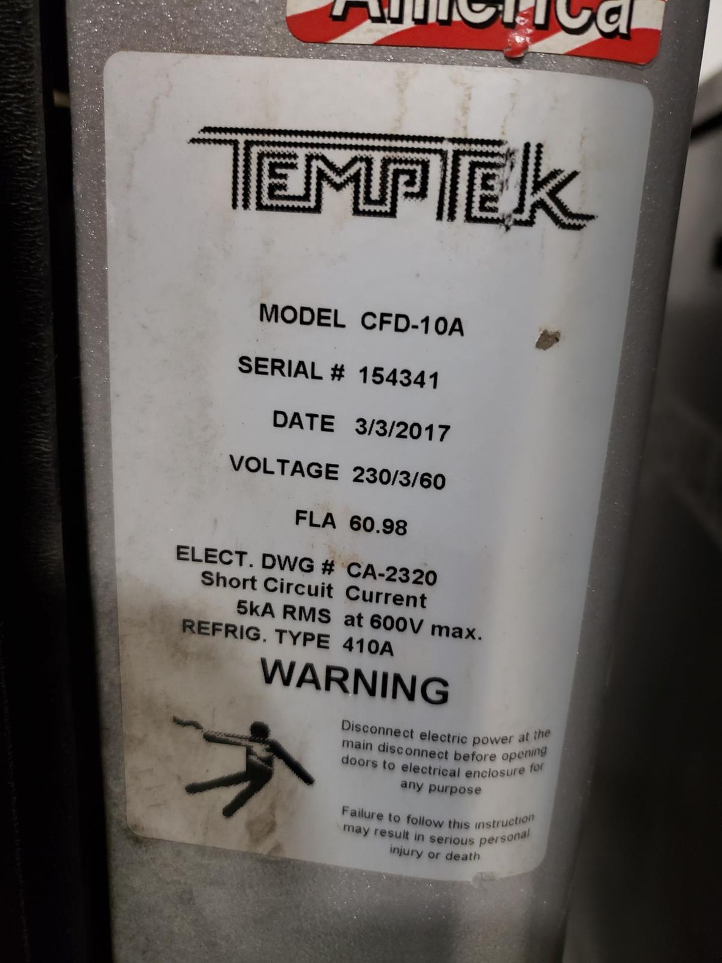 Temptek Portable Water Chiller, M# CFD-10A, S/N 154341 | Rig Fee $100 - Image 2 of 2