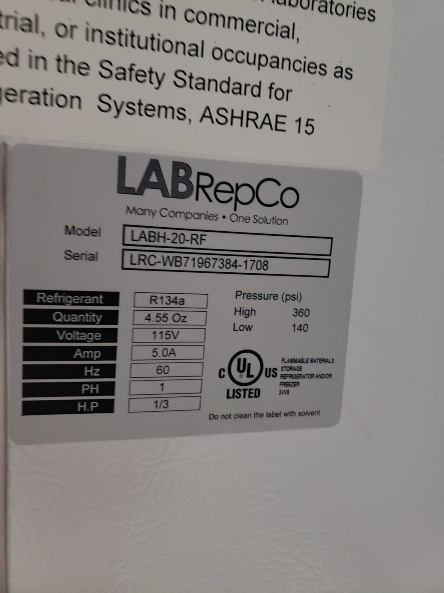 LABRepCo Laboratory Refrigerator, M# LABH-20-RF, S/N LRC-WB71967384-1708 | Rig Fee $75 - Image 2 of 3