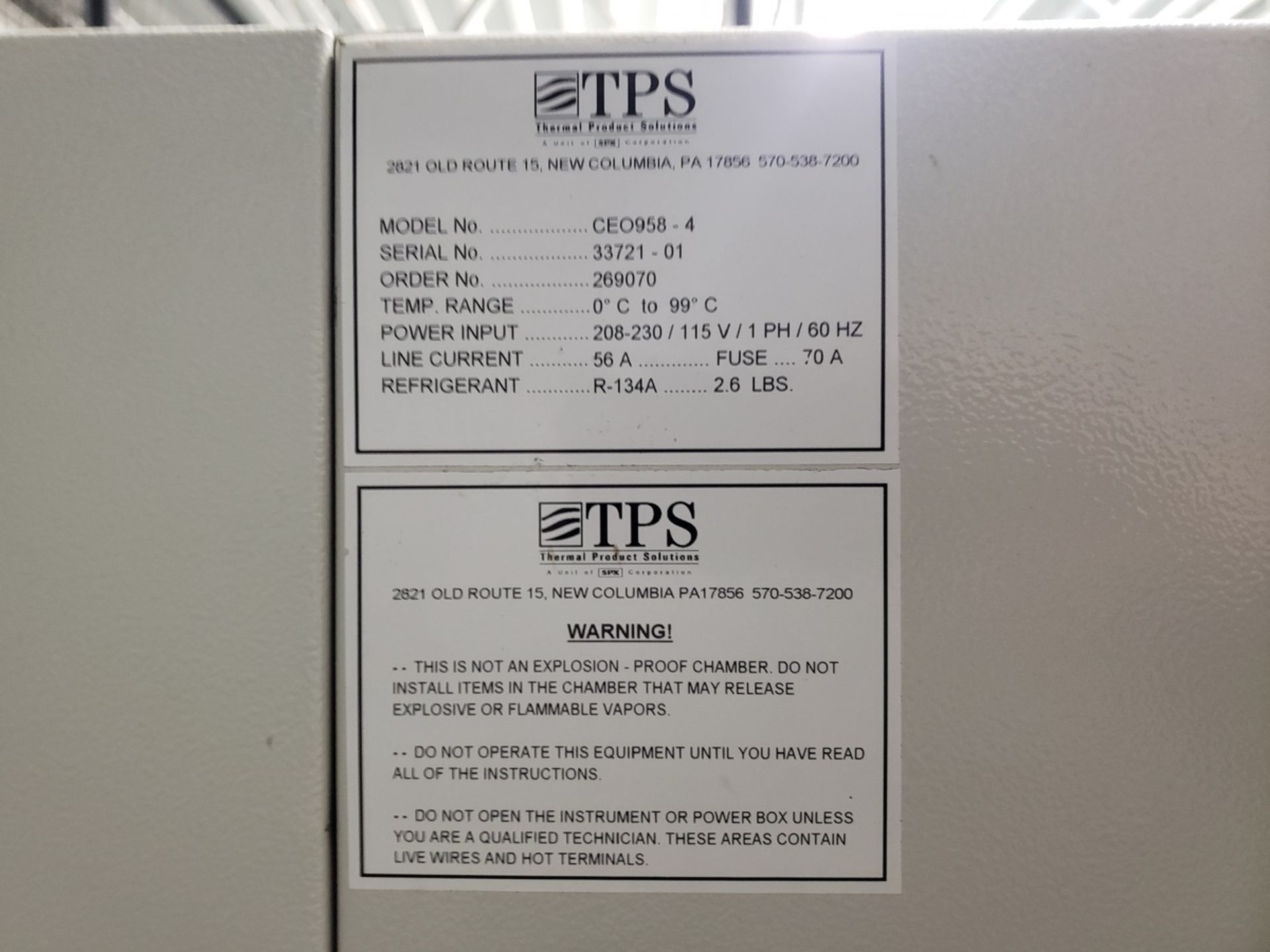 TPS Lunaire Stability Chamber CEO958-4, S/N 33721-01 - Image 2 of 4