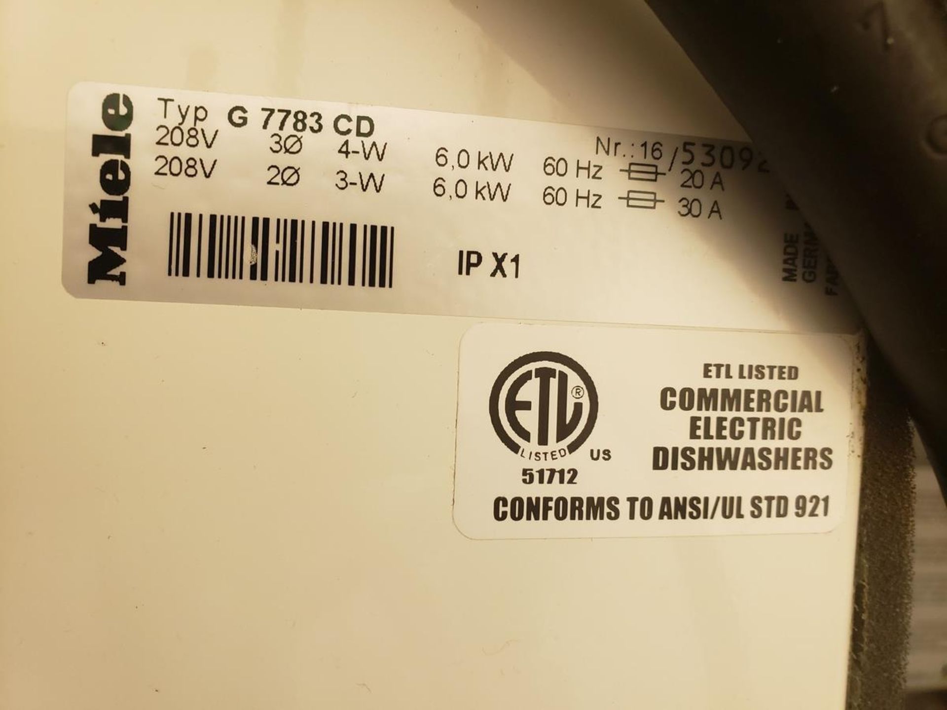 Miele Commercial Dishwasher, M# G 7783 CD, S/N 53092 | Rig Fee $250 - Image 2 of 4