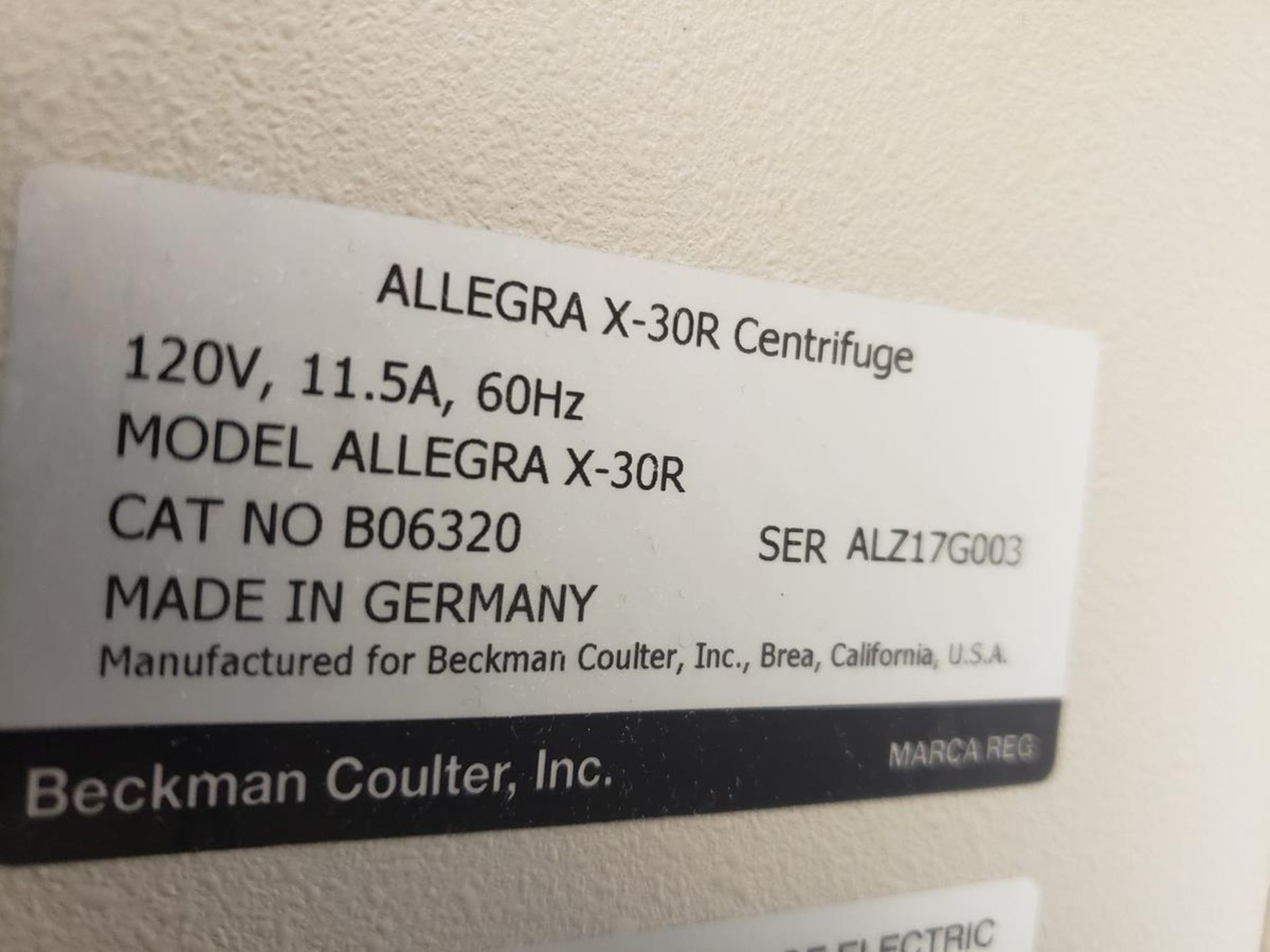 Beckman Coulter Allegra X-30R Centrifuge, S/N ALZ17G003 - Image 2 of 4