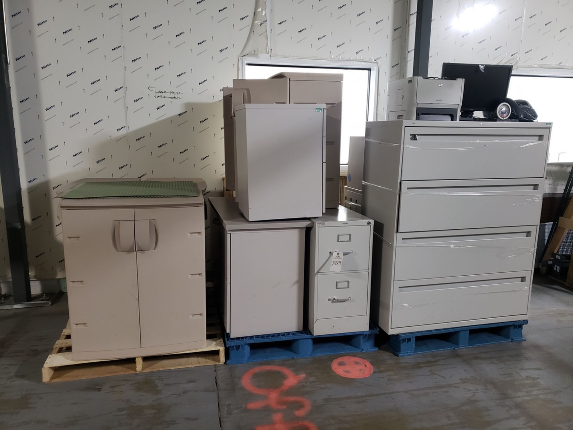 Lot of (3) Pallets Storage Cabinets and File Cabinets