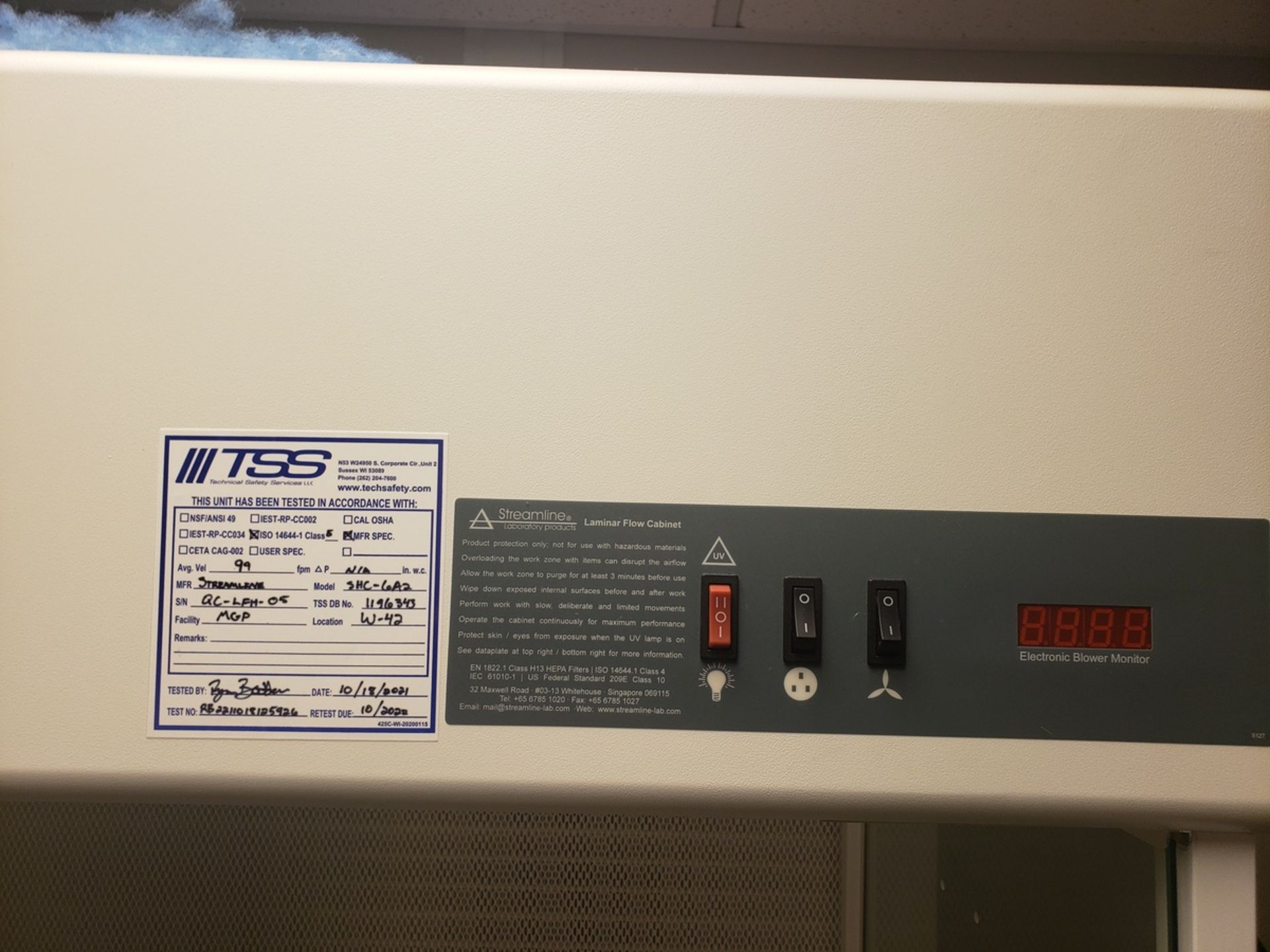 Streamline Laboratory Laminar Flow Cabinet, M# SHC-6A2 | Rig Fee $200 - Image 2 of 2