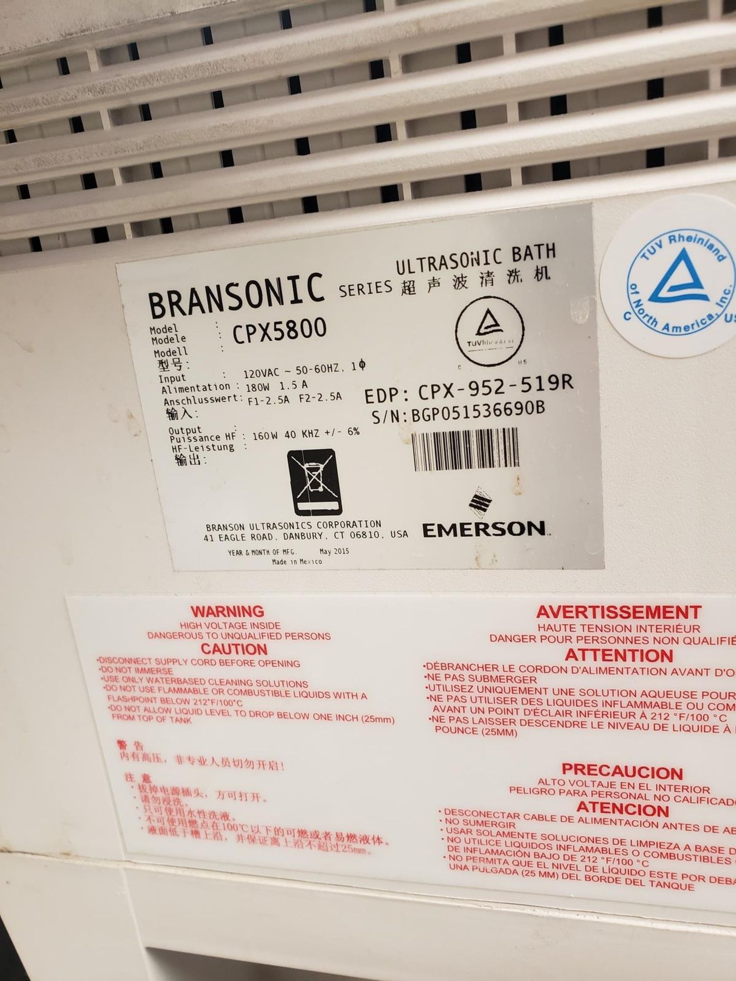 Branson Ultrasonic Bath, M# CPX5800, S/N BGP051536690B - Image 2 of 2